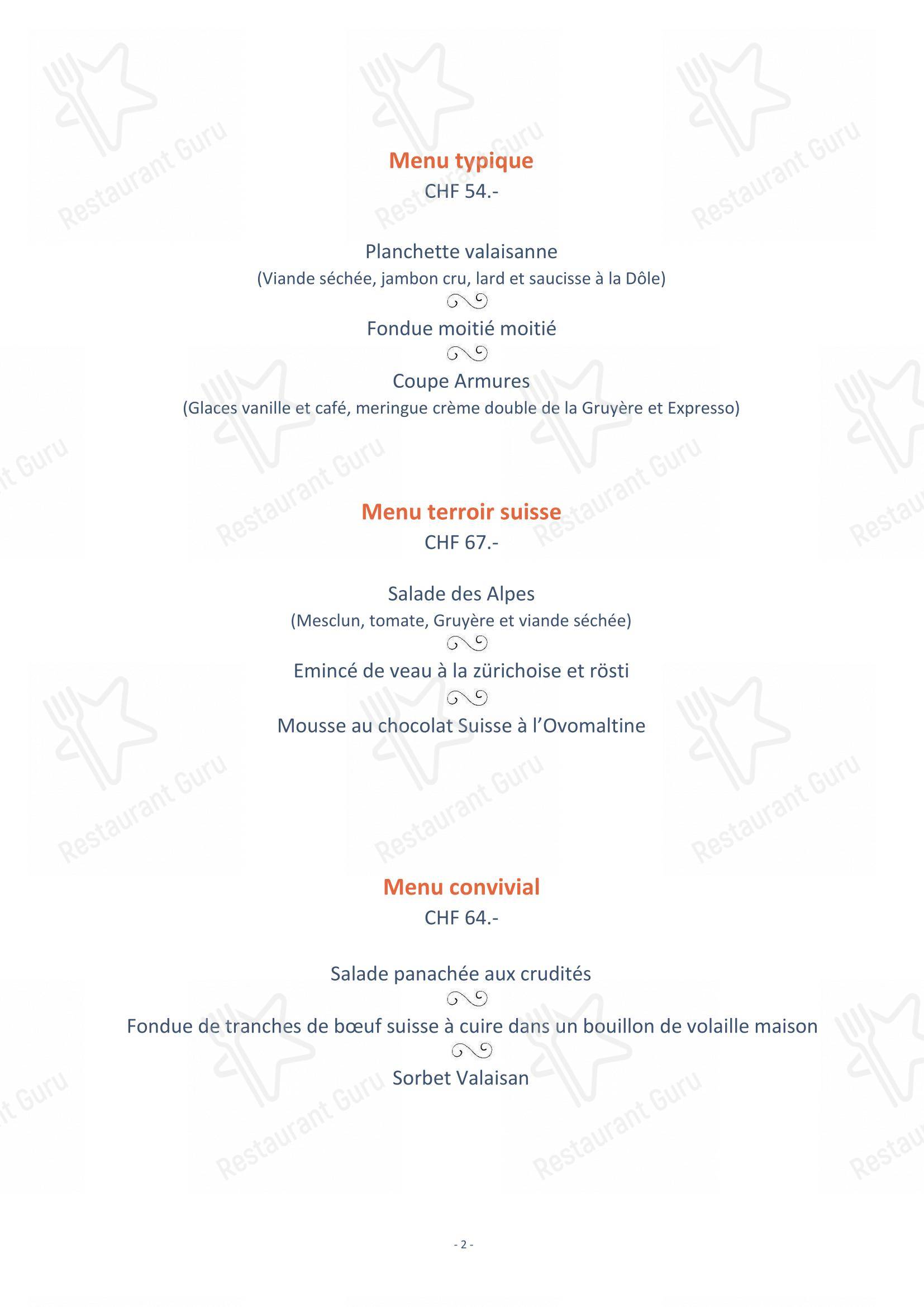 Restaurant Les Armures in Ginevra - Lunch Menu
