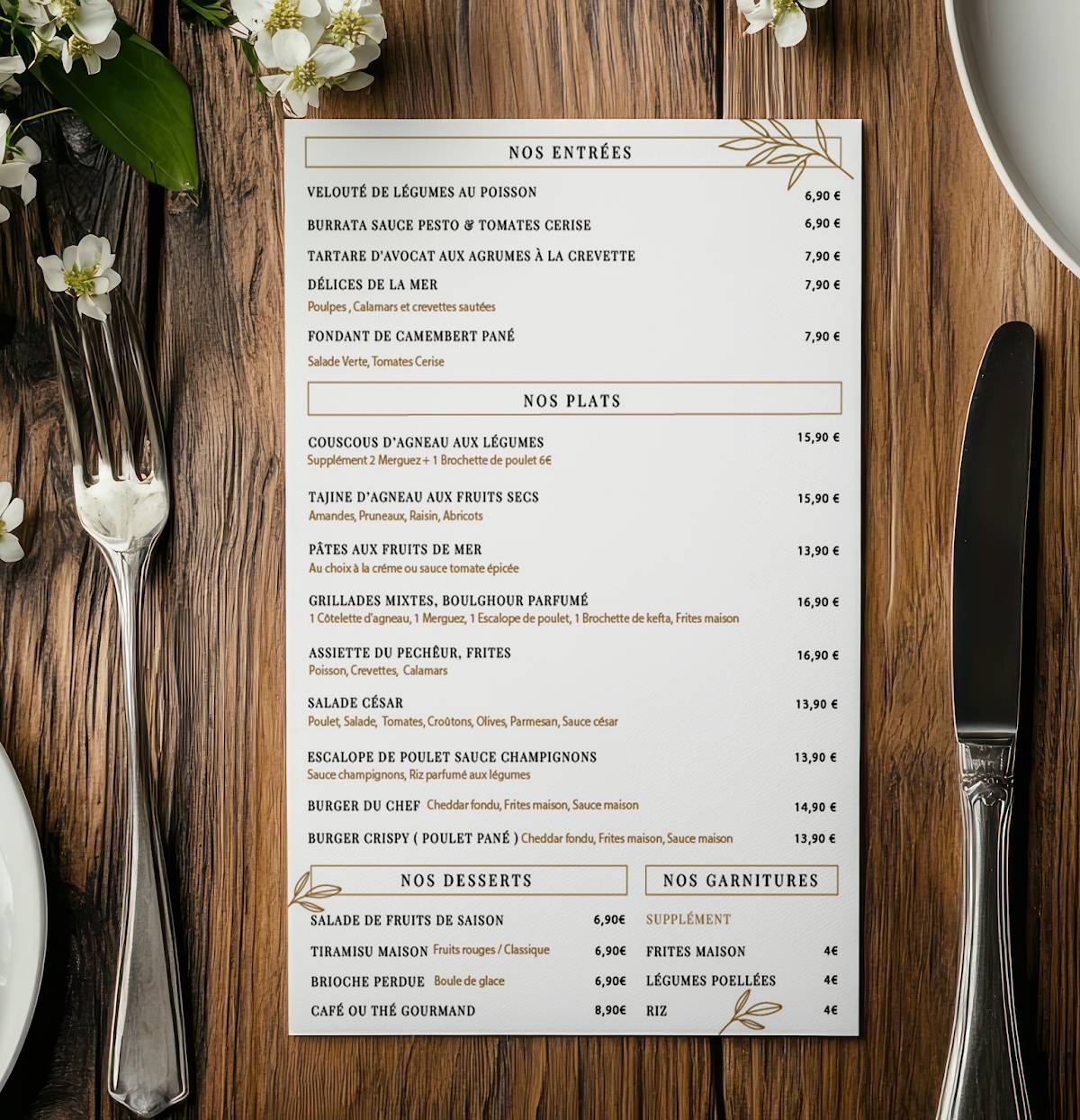 Menu de Les Deux Rives