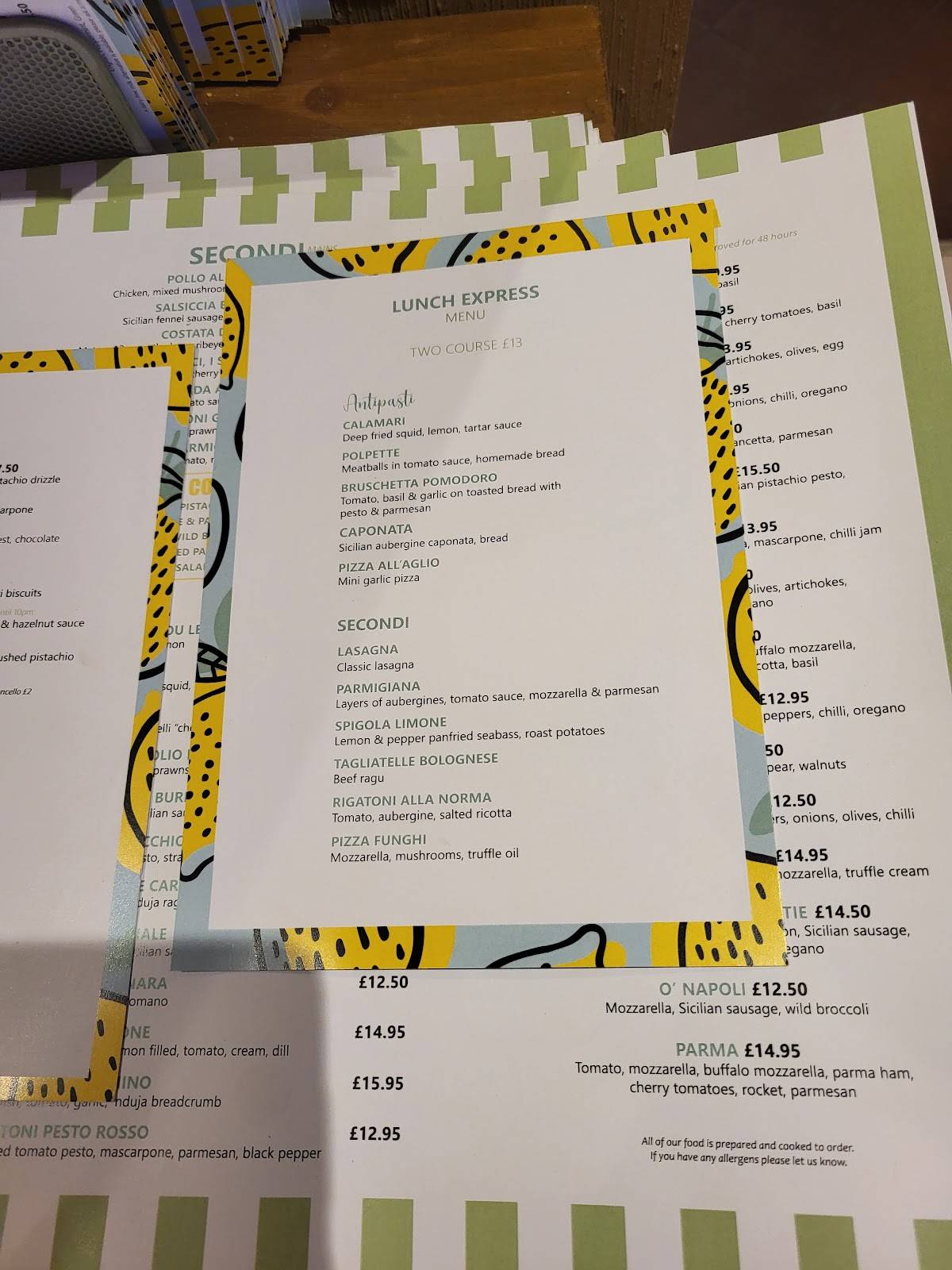 Menu at Limone restaurant, Hoddesdon
