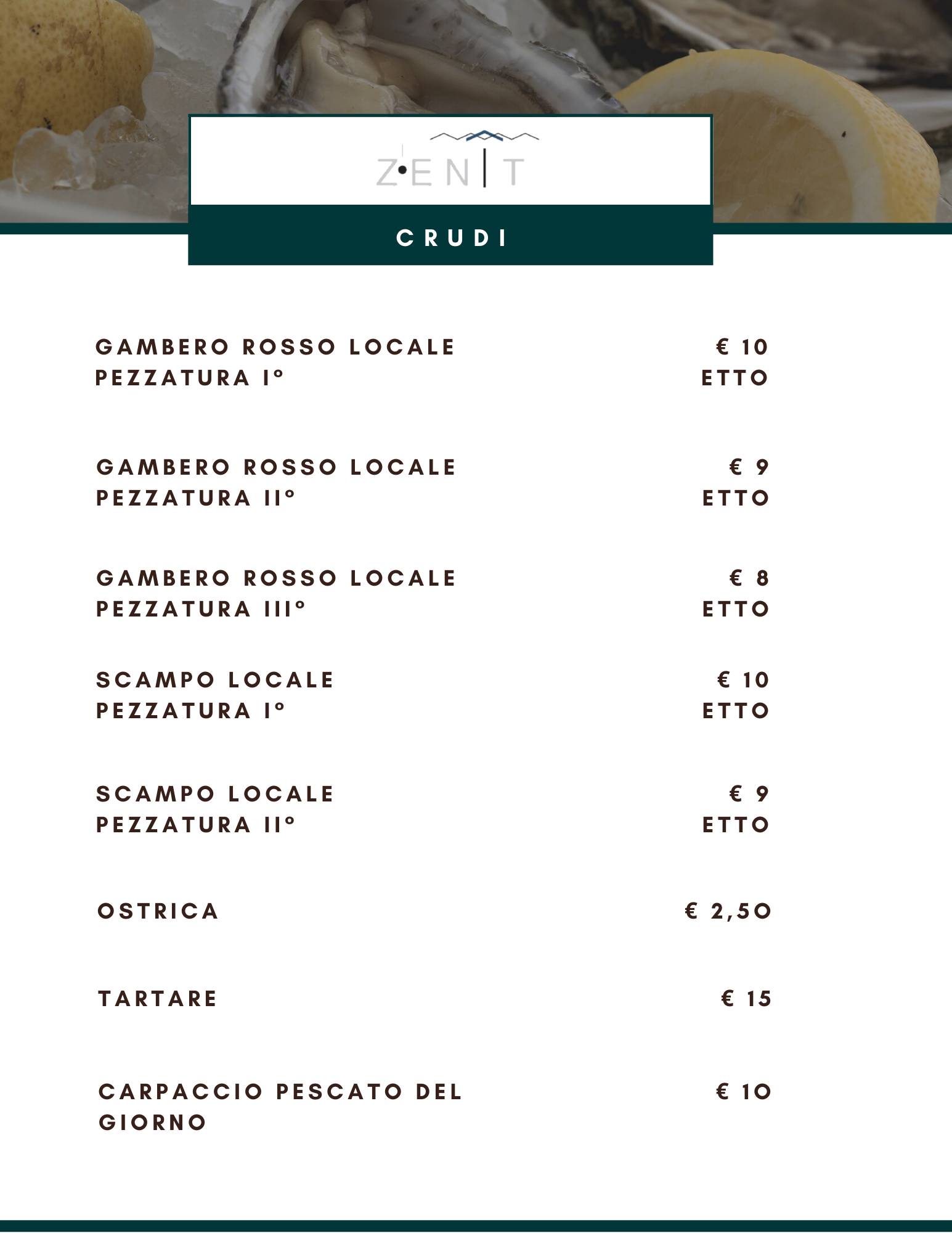 Menu di Ristorante Lo Zenit 