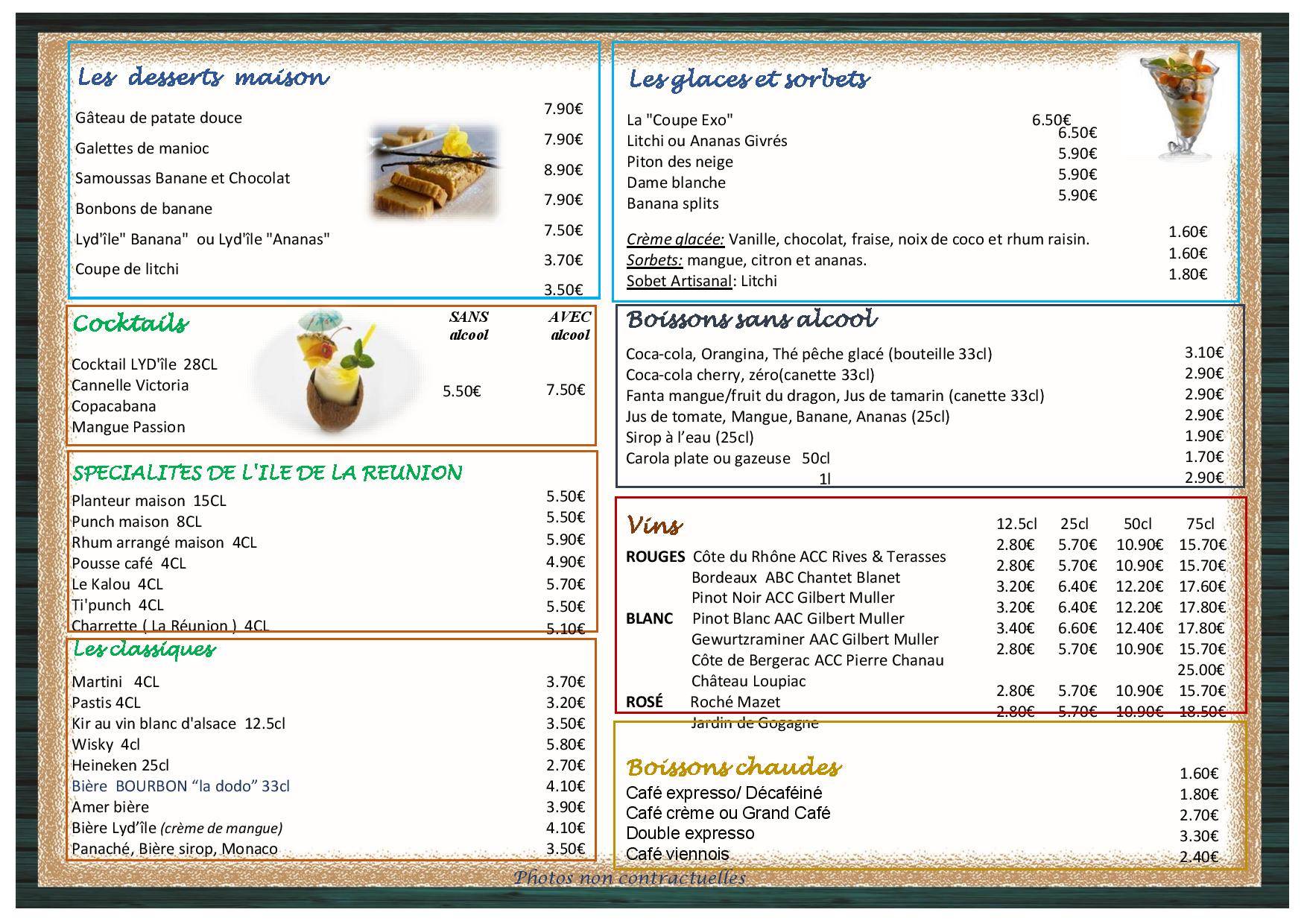 Menu de Restaurant Lyd'île