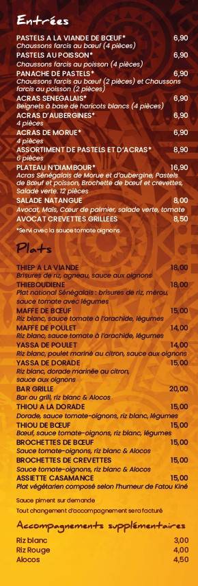 Menu de Lyon Dakar