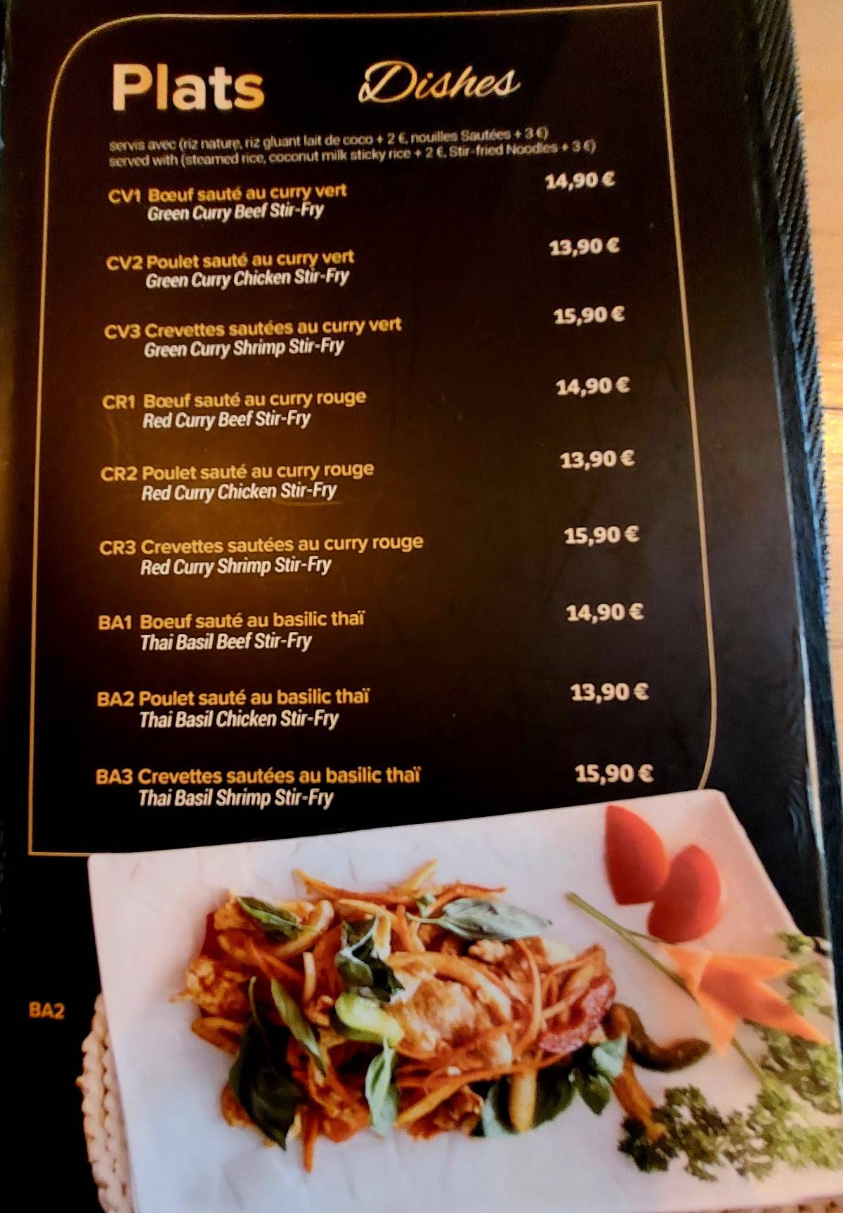 Menu de Moom Thaï