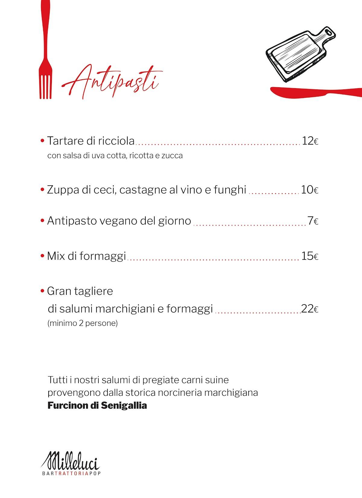 Menu di Milleluci Trattoria Pop 