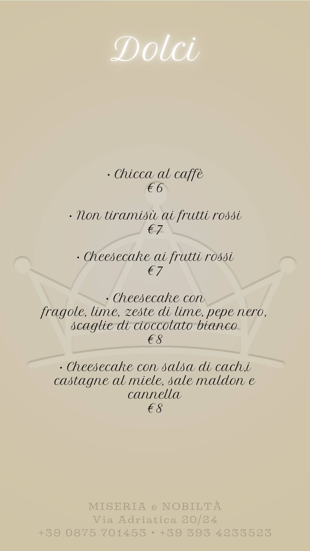 Menu di Miseria e Nobiltà 