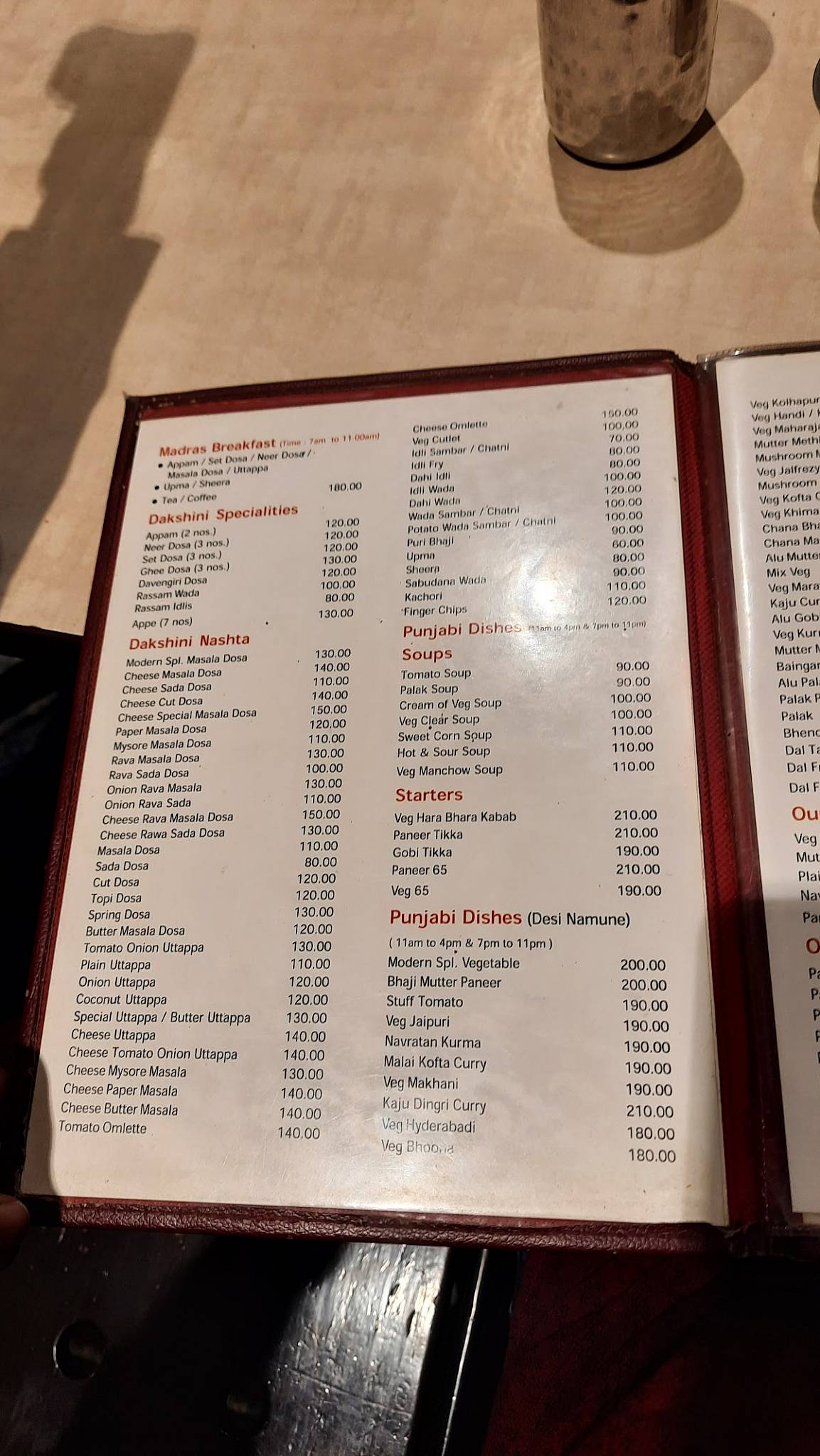 Modern Cafe menu