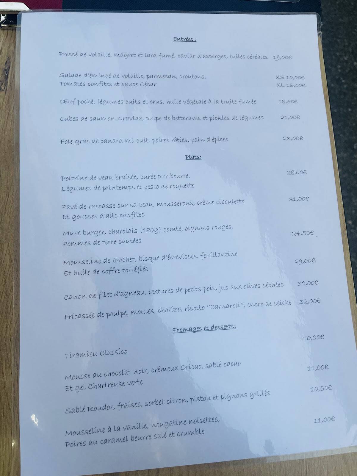 Menu de Muse Restaurant