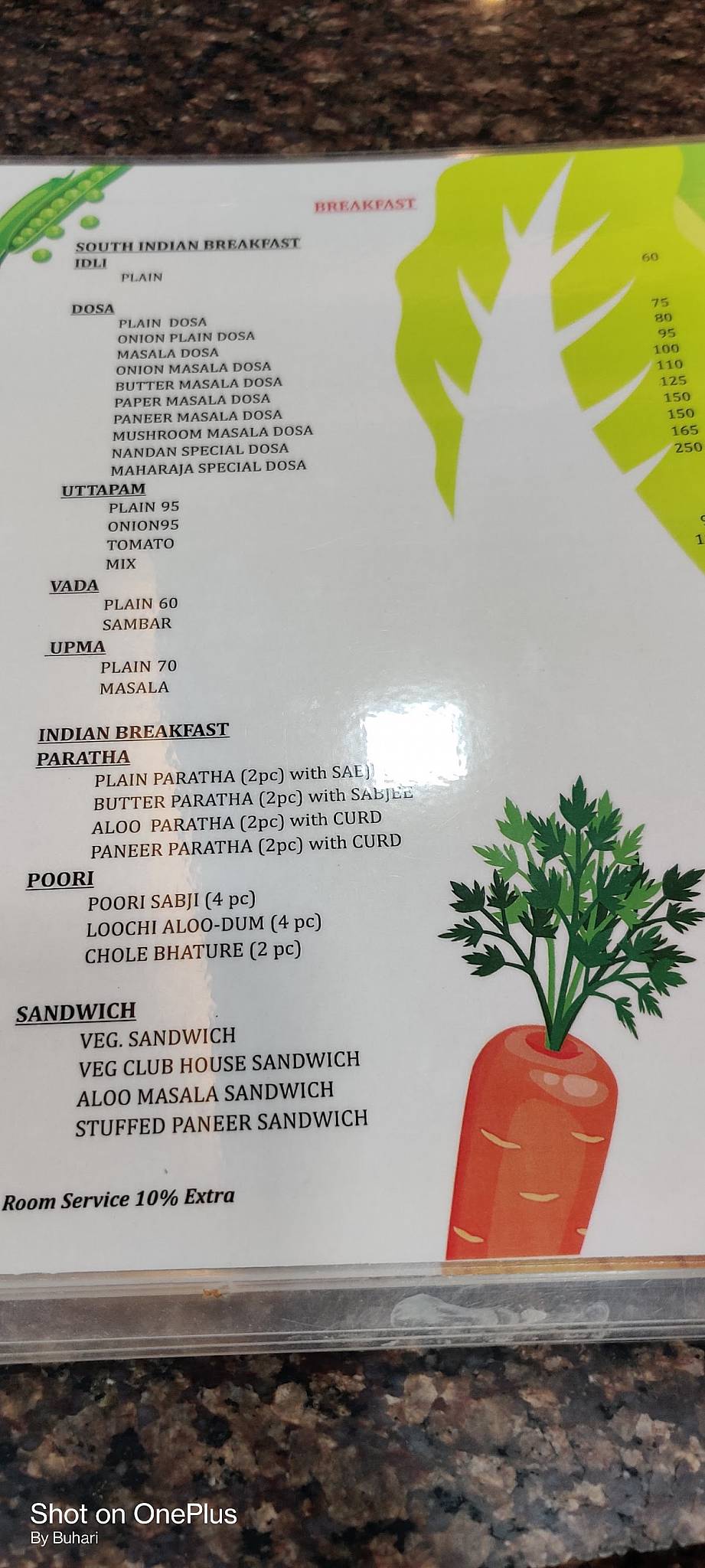 Nandan A/C Veg Restaurant menu
