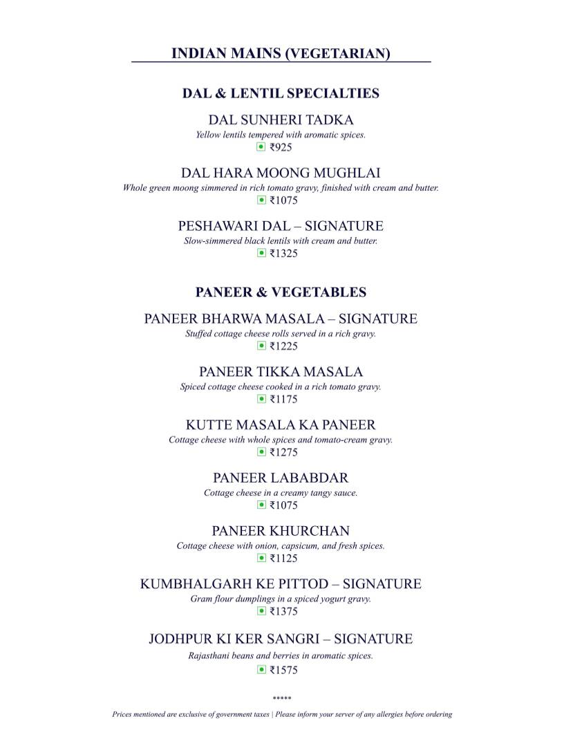 Once Upon A Time At The Bagh menu
