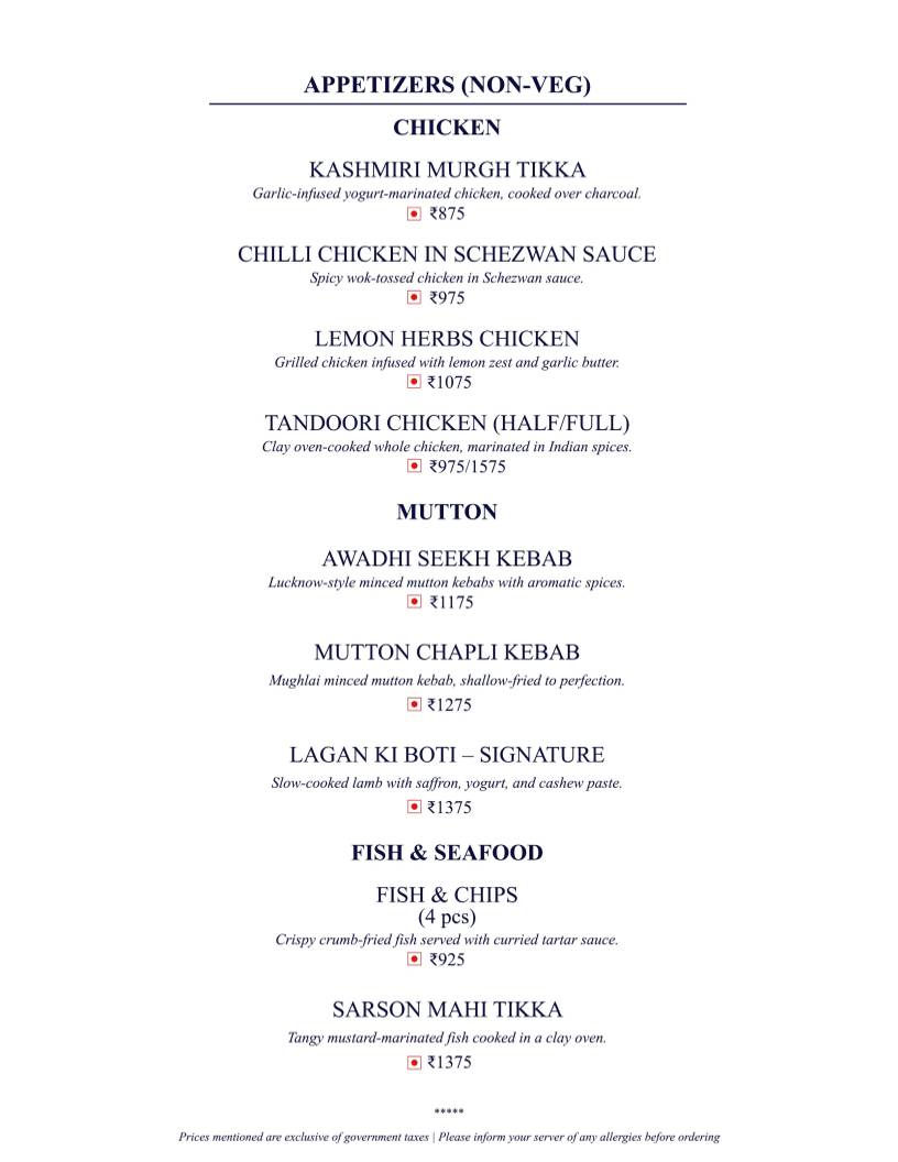 Once Upon A Time At The Bagh menu