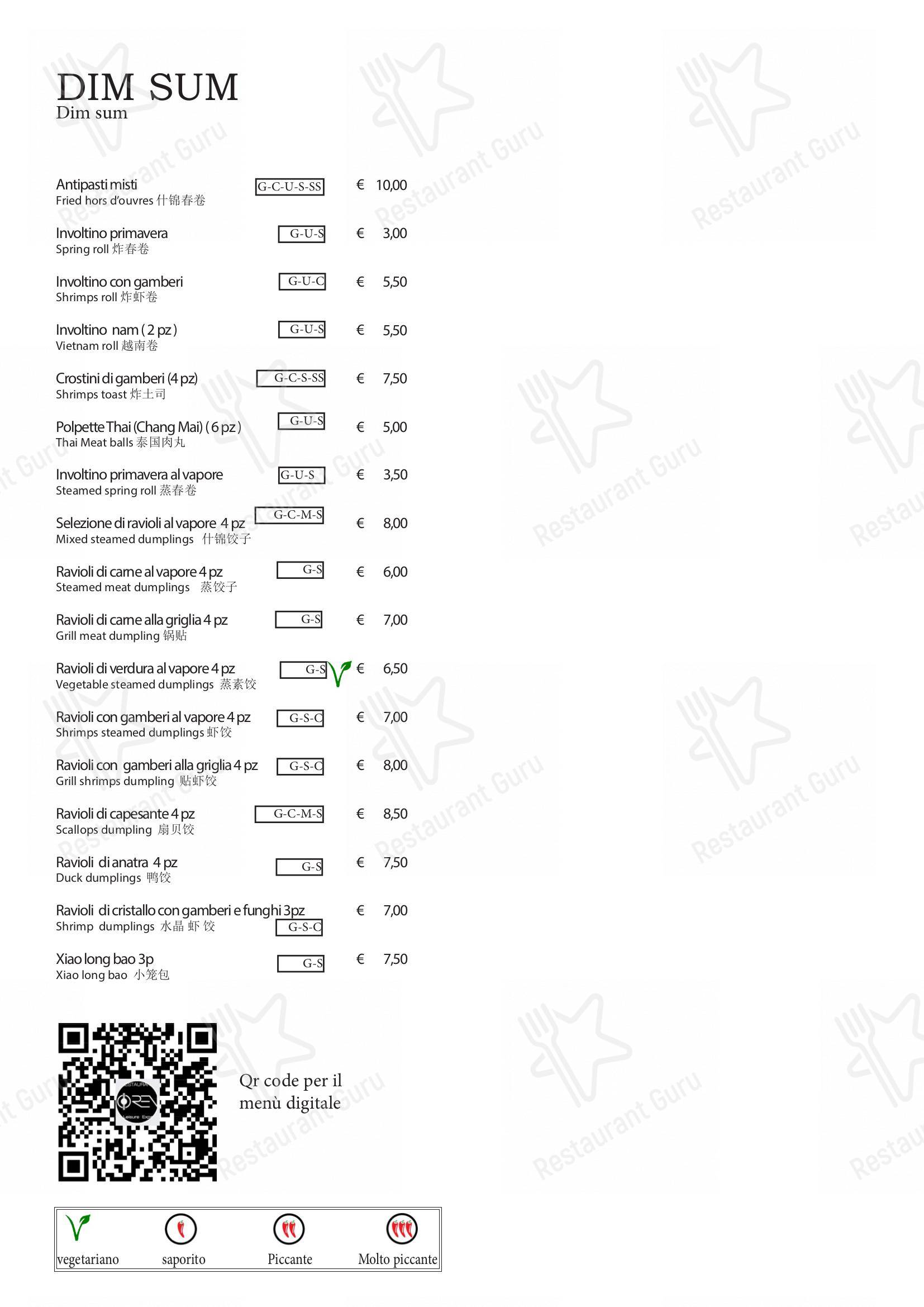 Oren in Milano - Menu