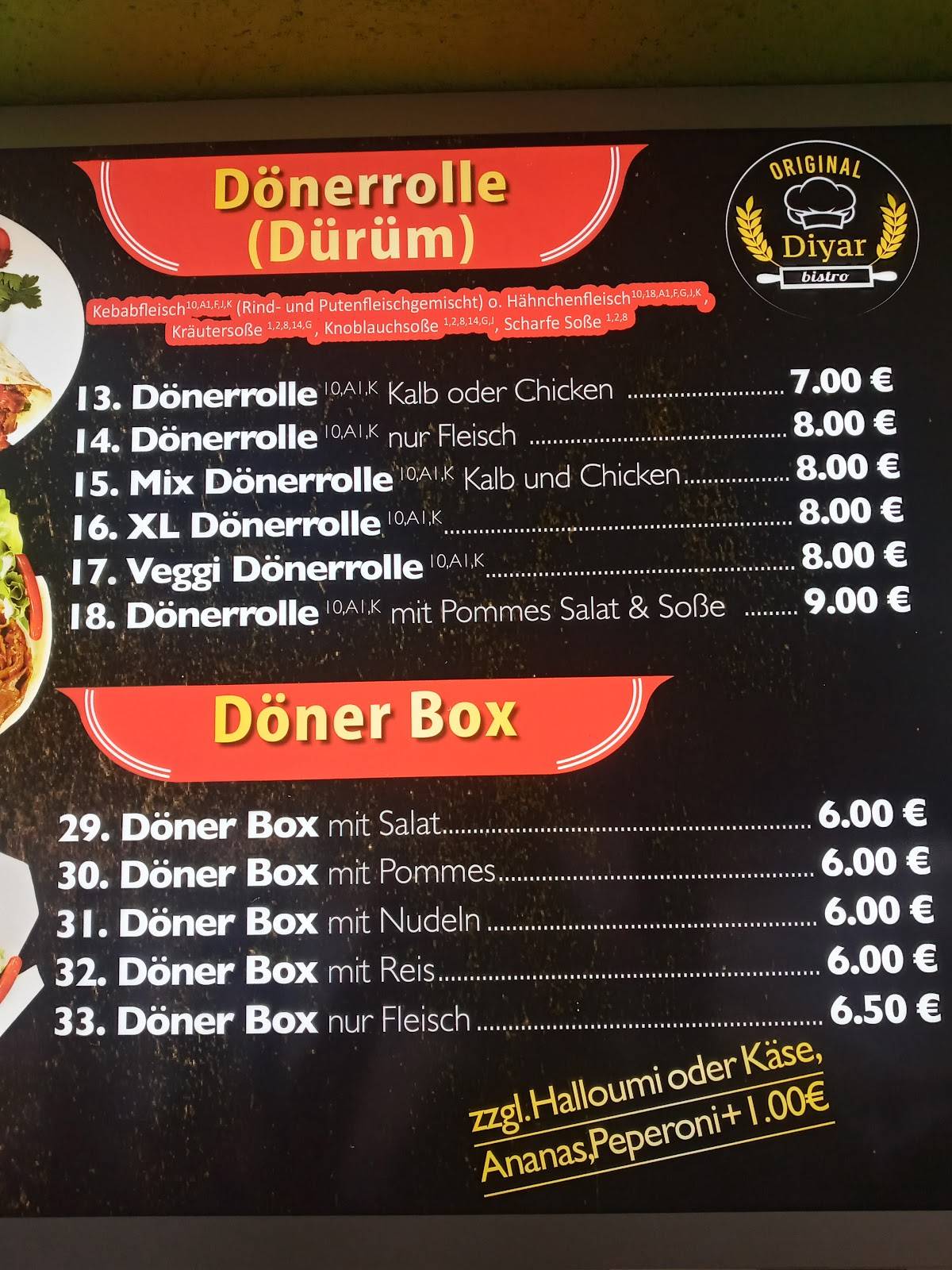 Speisekarte von Original Diyar Döner Bistro restaurant Bad Dürrenberg