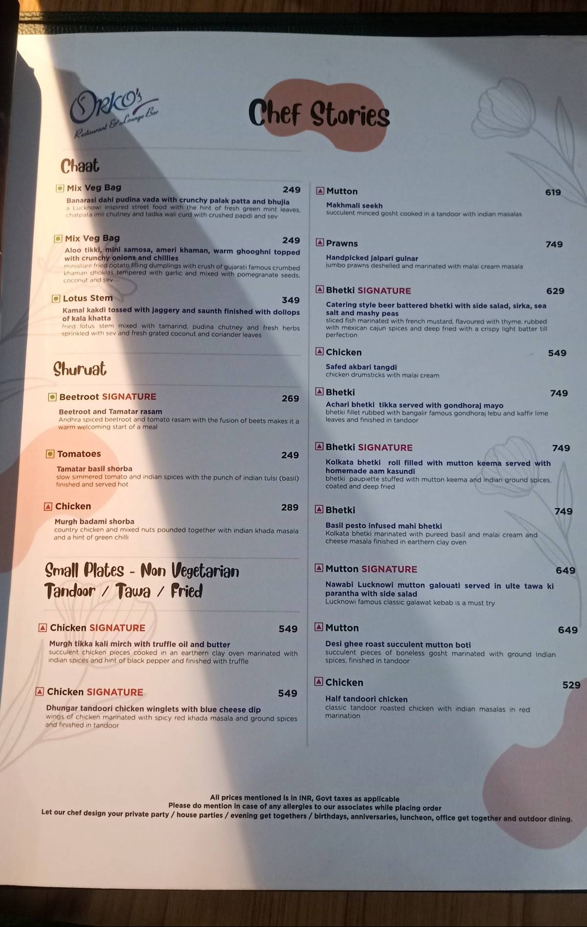 Orko'ss Restaurant & Lounge Bar menu