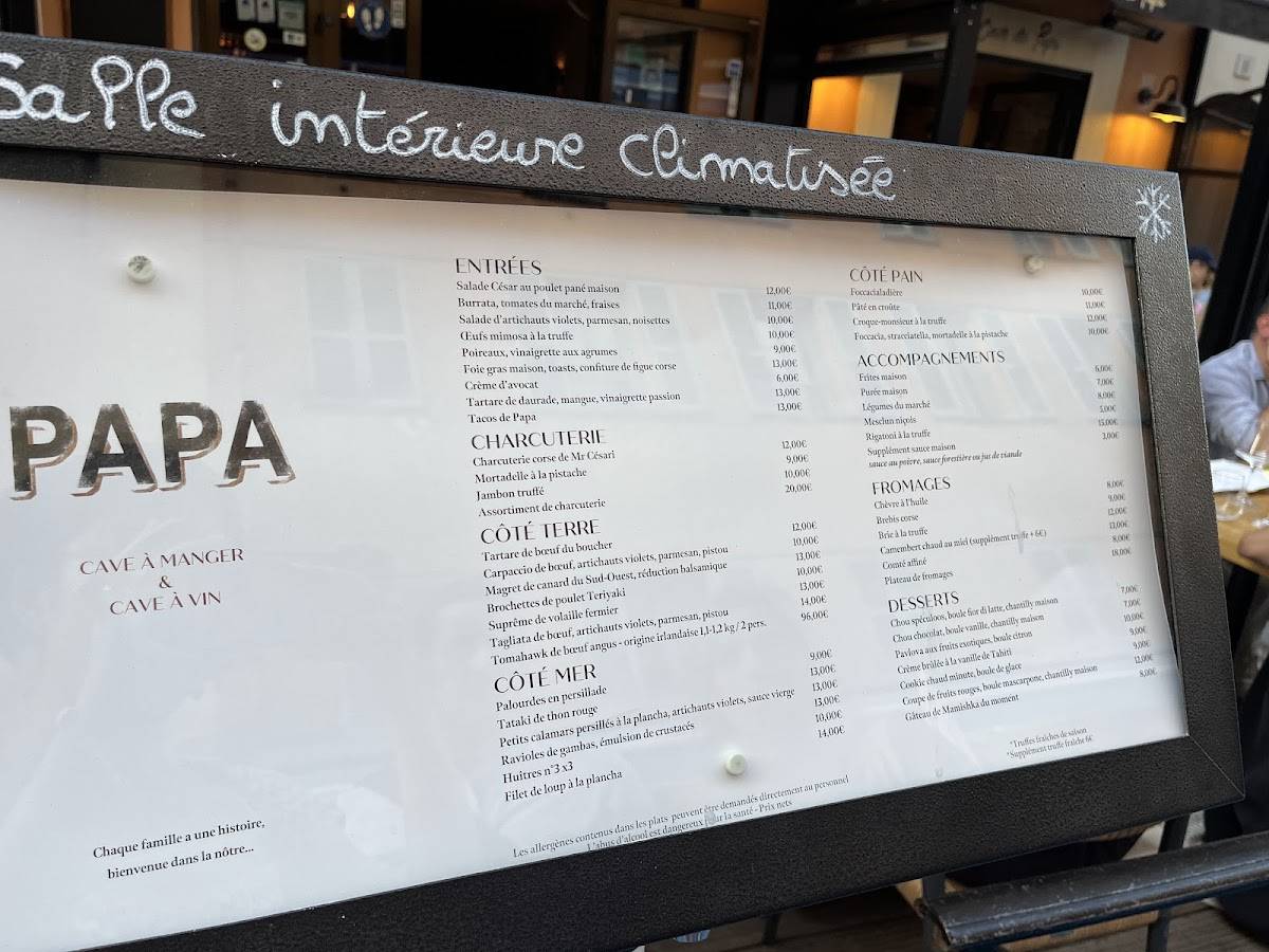 Menu de Restaurant PAPA chez papa