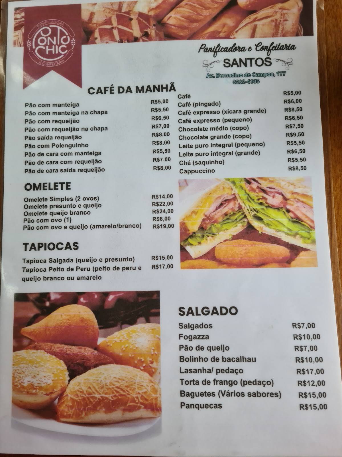 Panificadora Ponto Chic cardápio