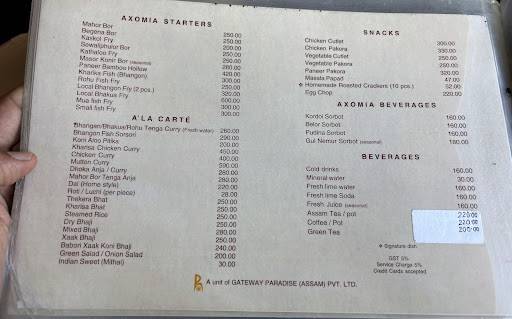 Paradise Restaurant menu