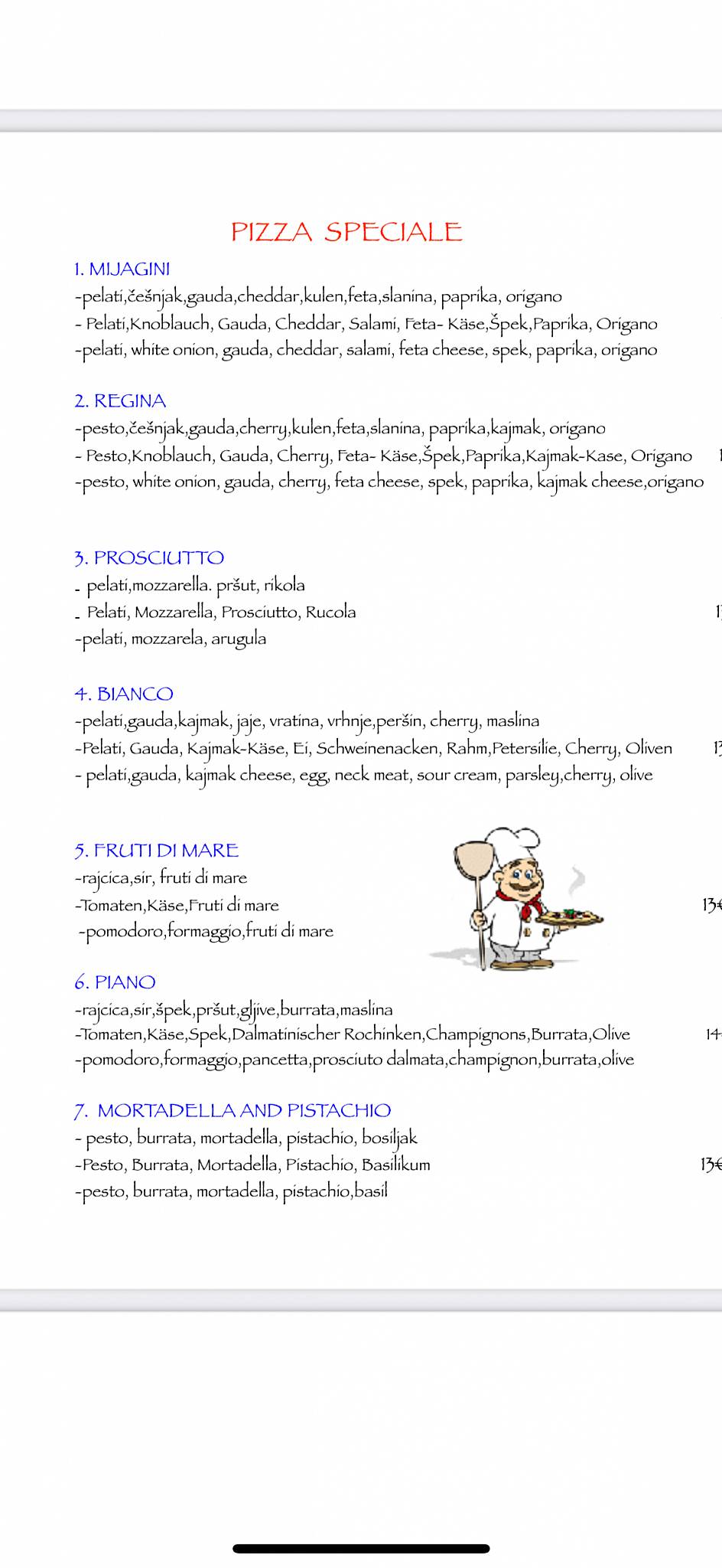 Menu di Restaurant Piano 