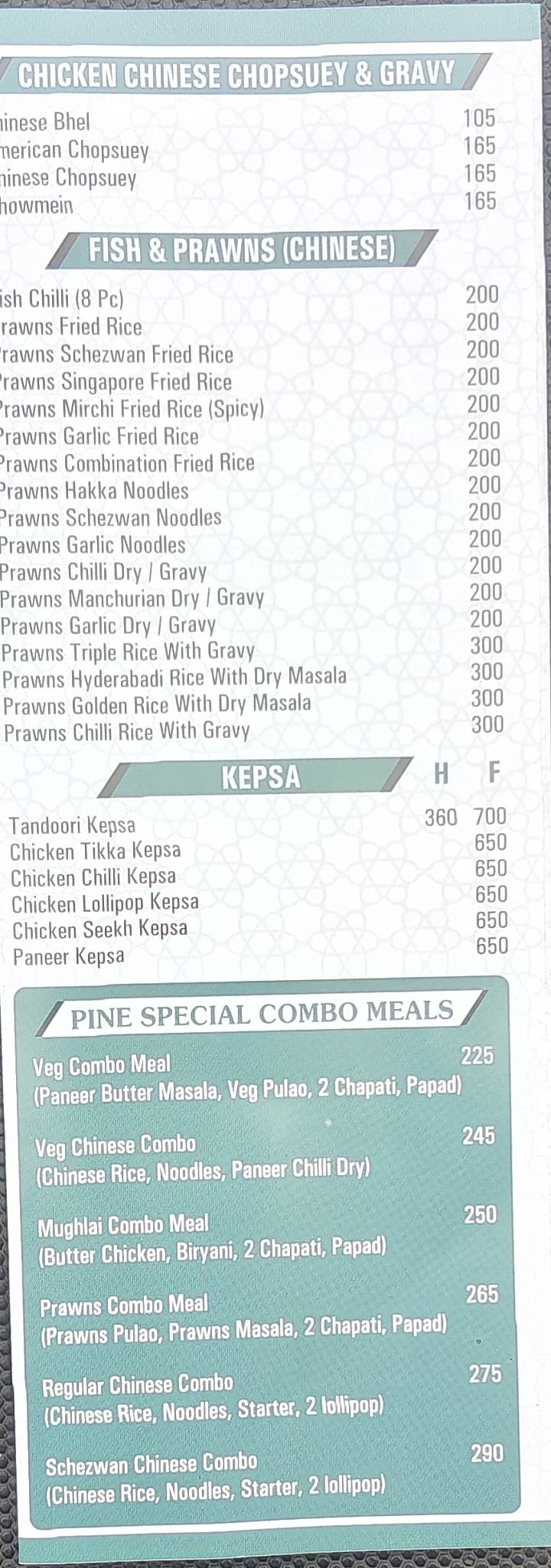 Pine Restaurant menu