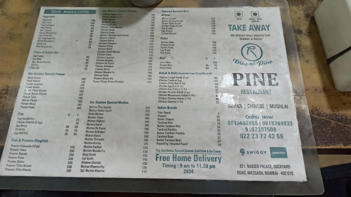 Pine Restaurant menu