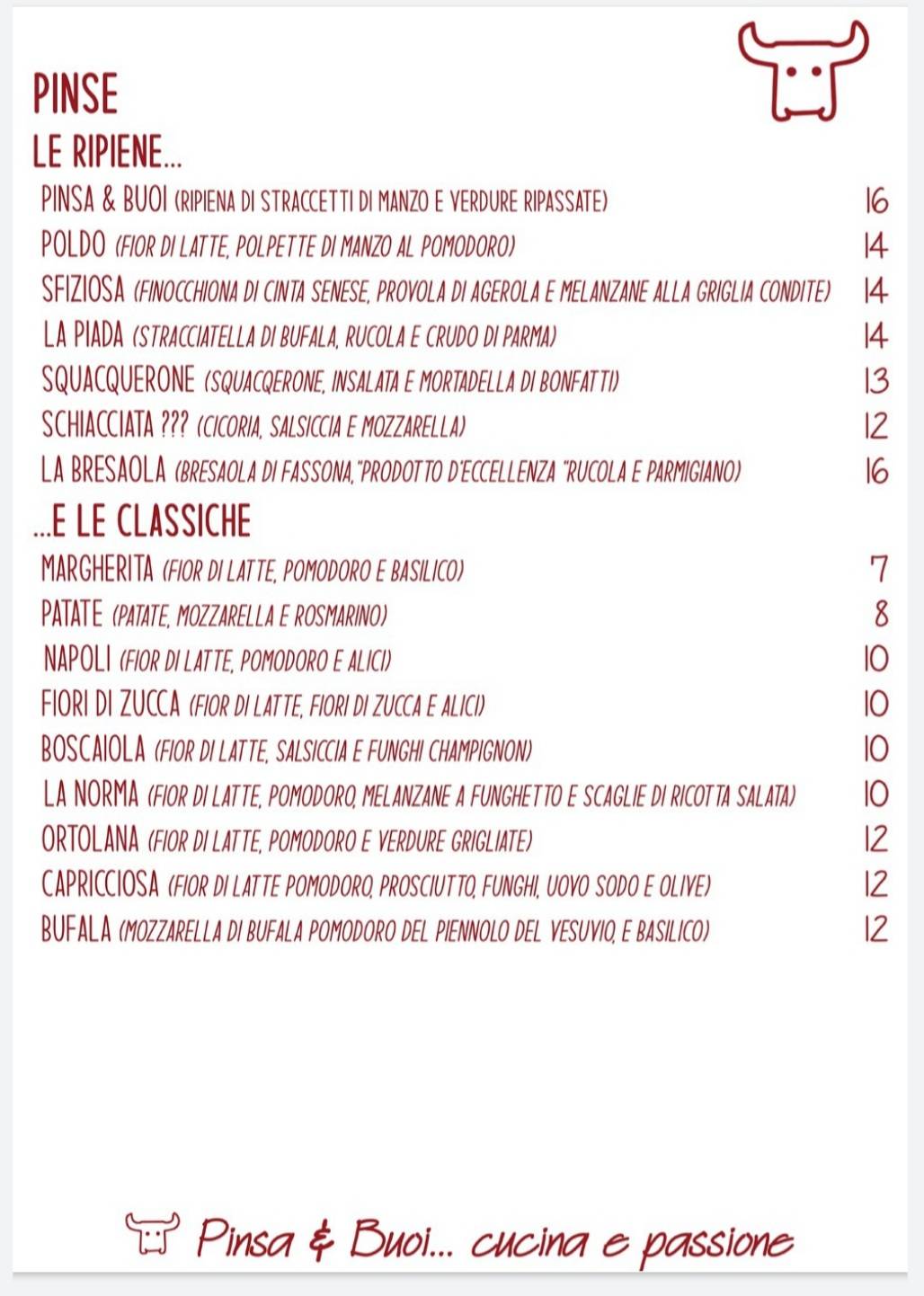 Menu di Pinsa e buoi dei...Parioli 