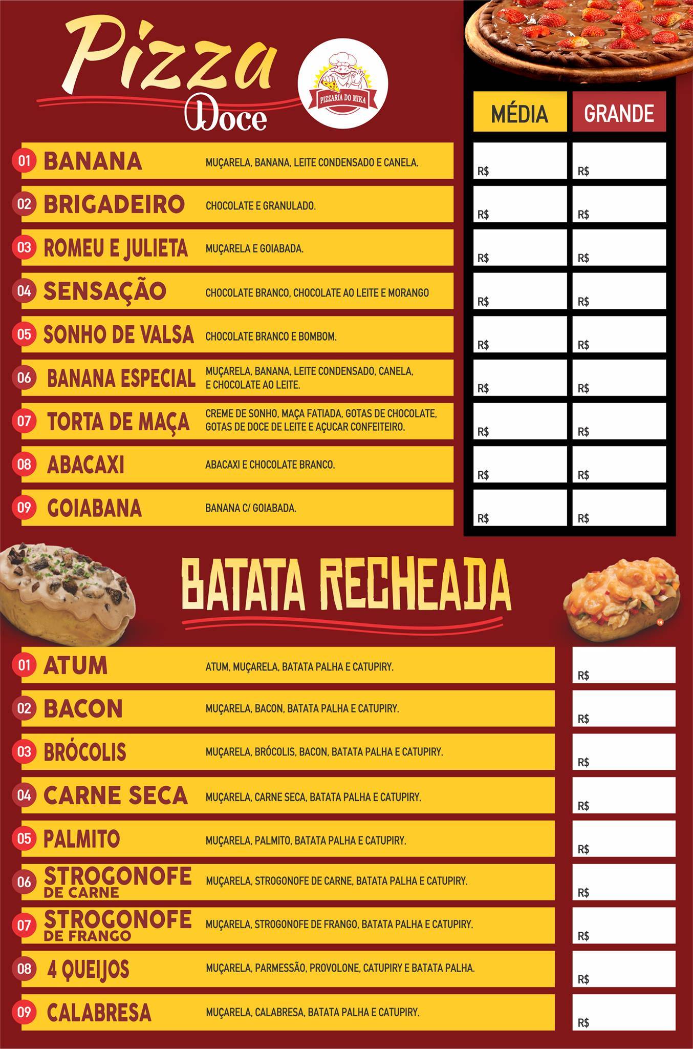 Pizzaria do Mika cardápio