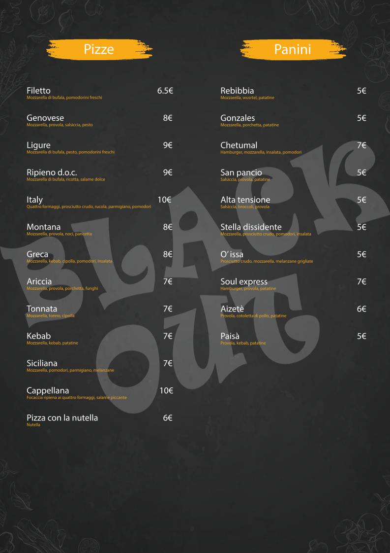 Menu di Pizzeria Blackout 