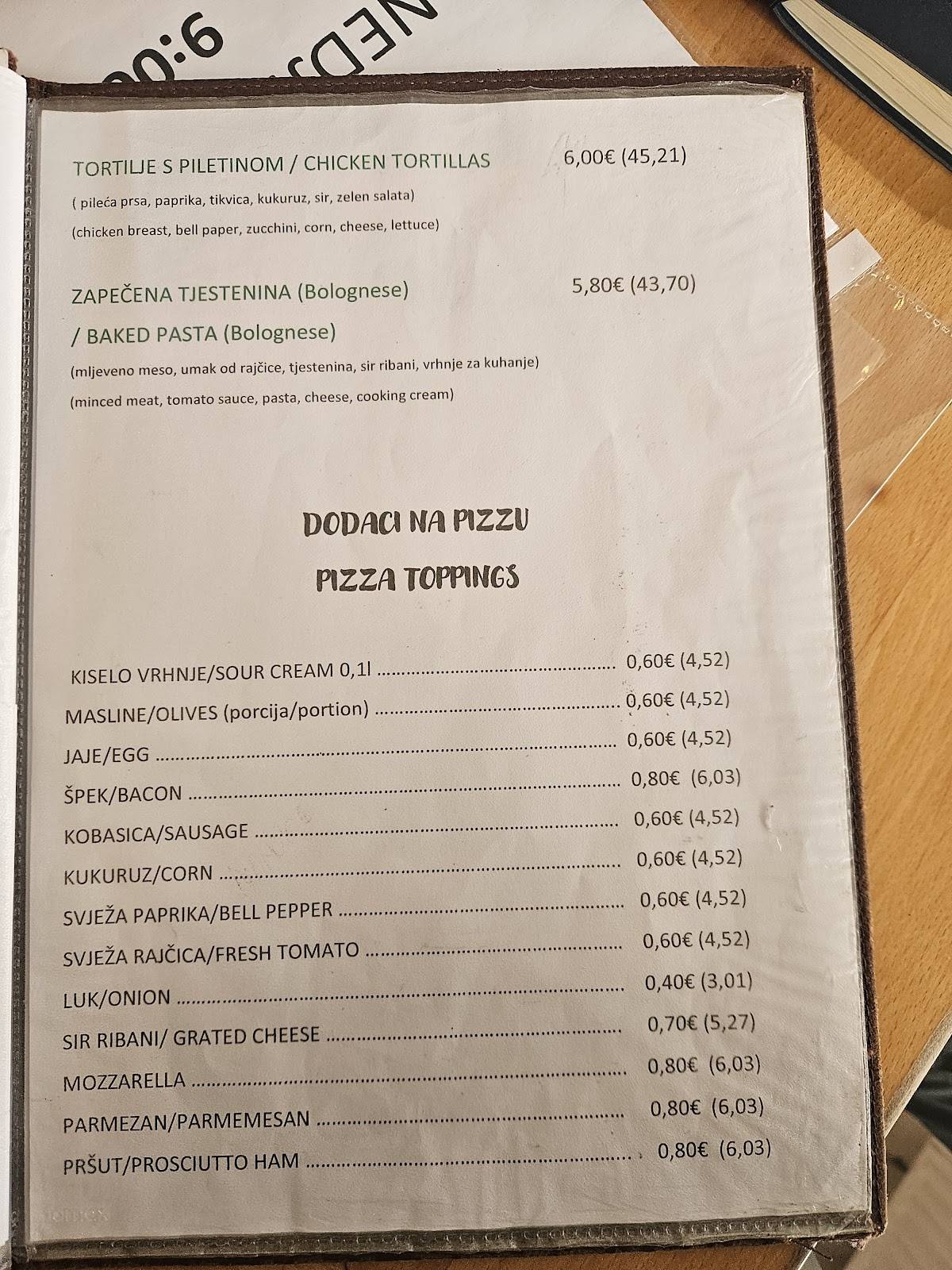 Menu di Pizzeria Jojo 