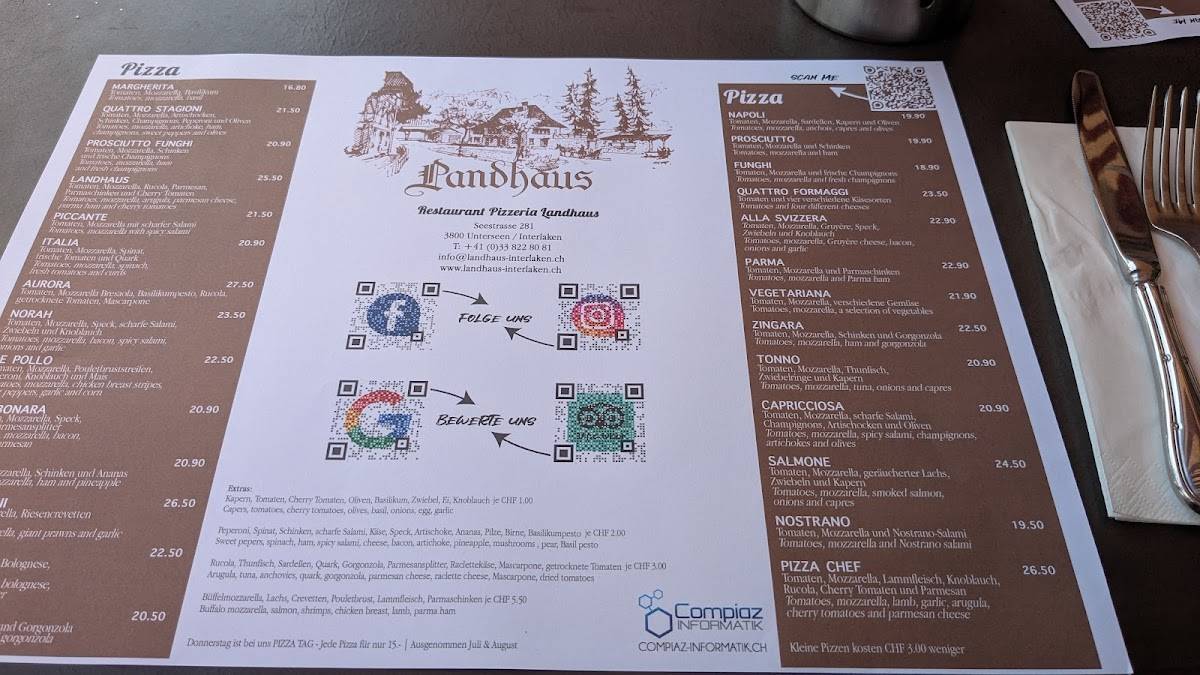 Menu di Restaurant Pizzeria Landhaus 