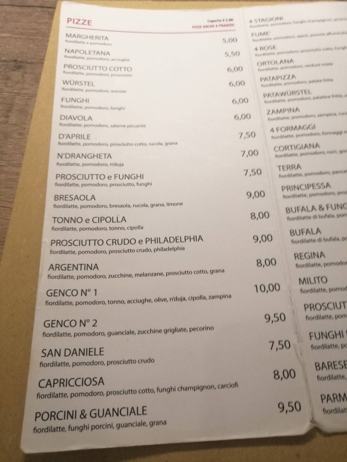 Menu di Quattro Rose 