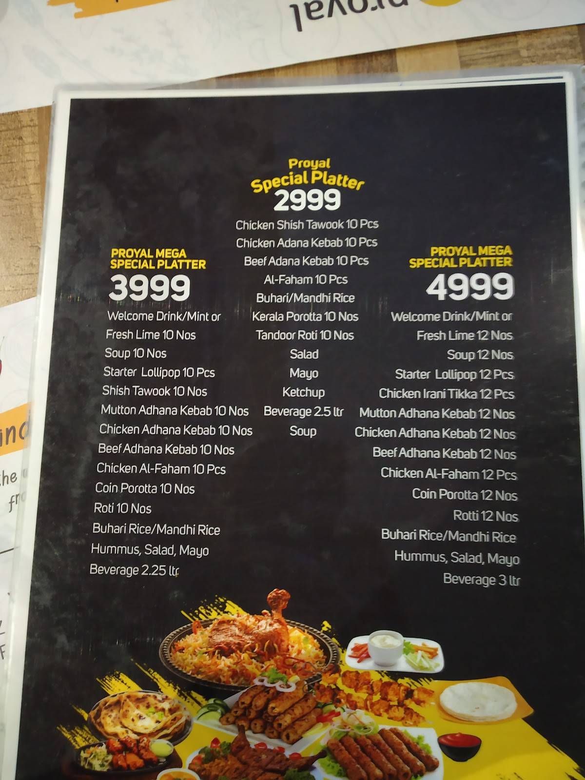 Proyal restaurant thrissur menu