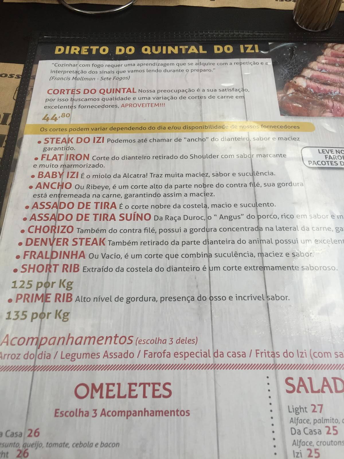 Quintal do Izi cardápio