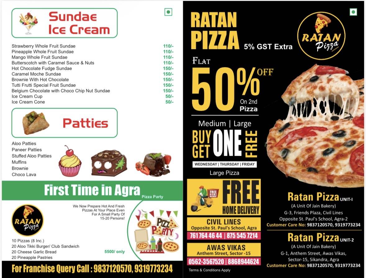Ratan Pizza menu