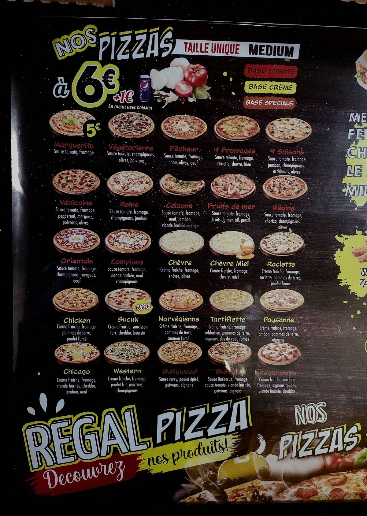 Menu de Regal Pizza Compiegne