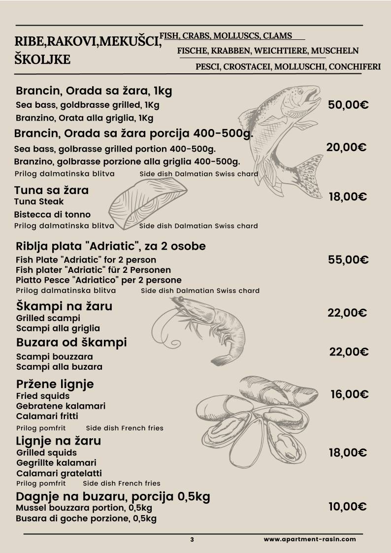 Menu di Restaurant Adriatic and Apartments Villa Ruža 