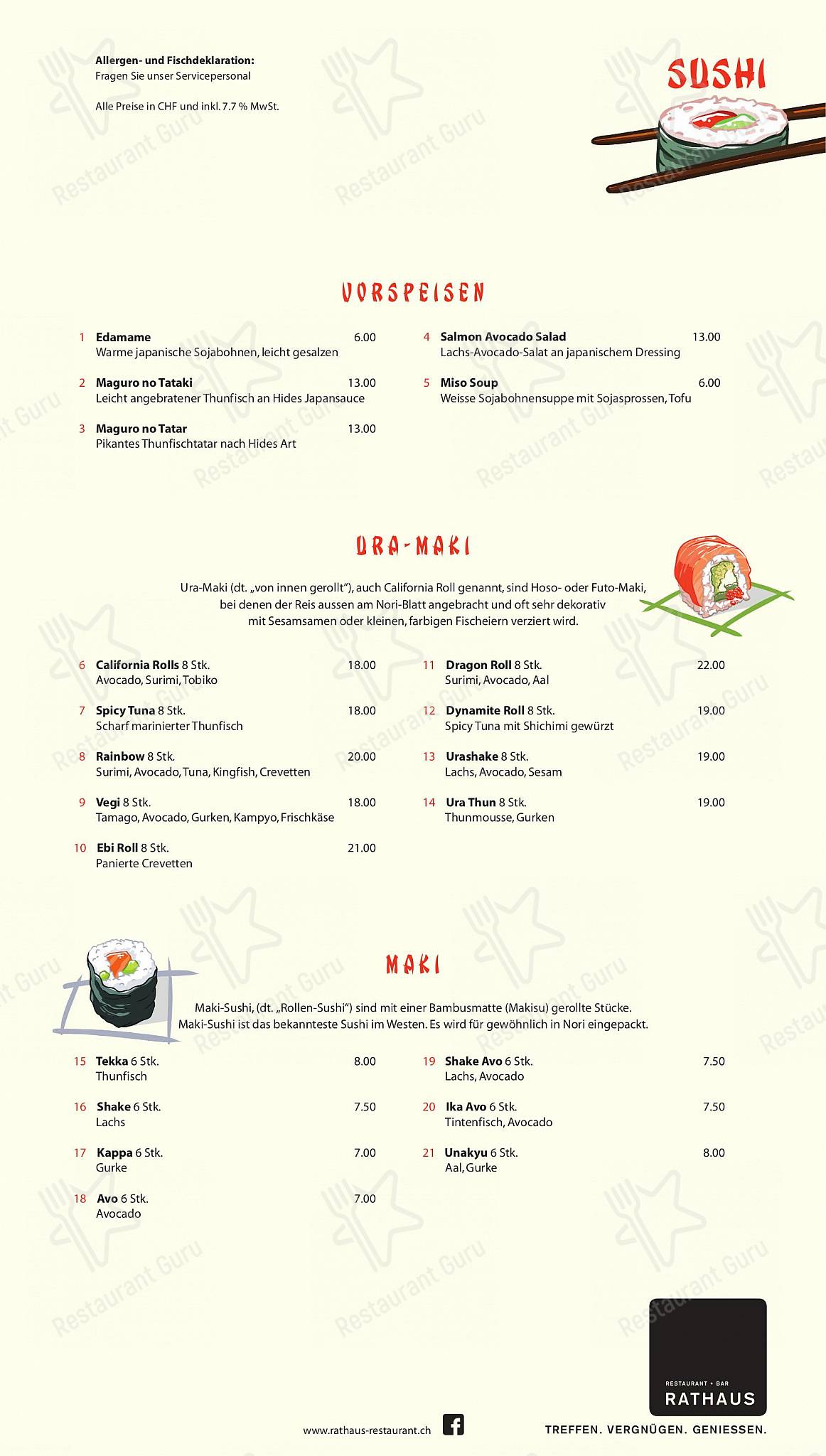 Lunch Menu per Restaurant Bar Rathaus in Altstätten