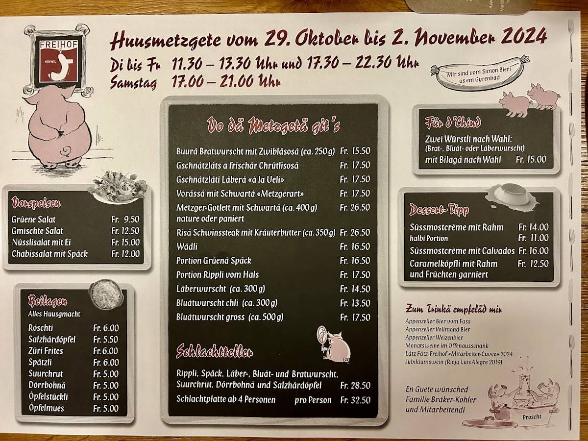 Menu di Restaurant Freihof KLG 