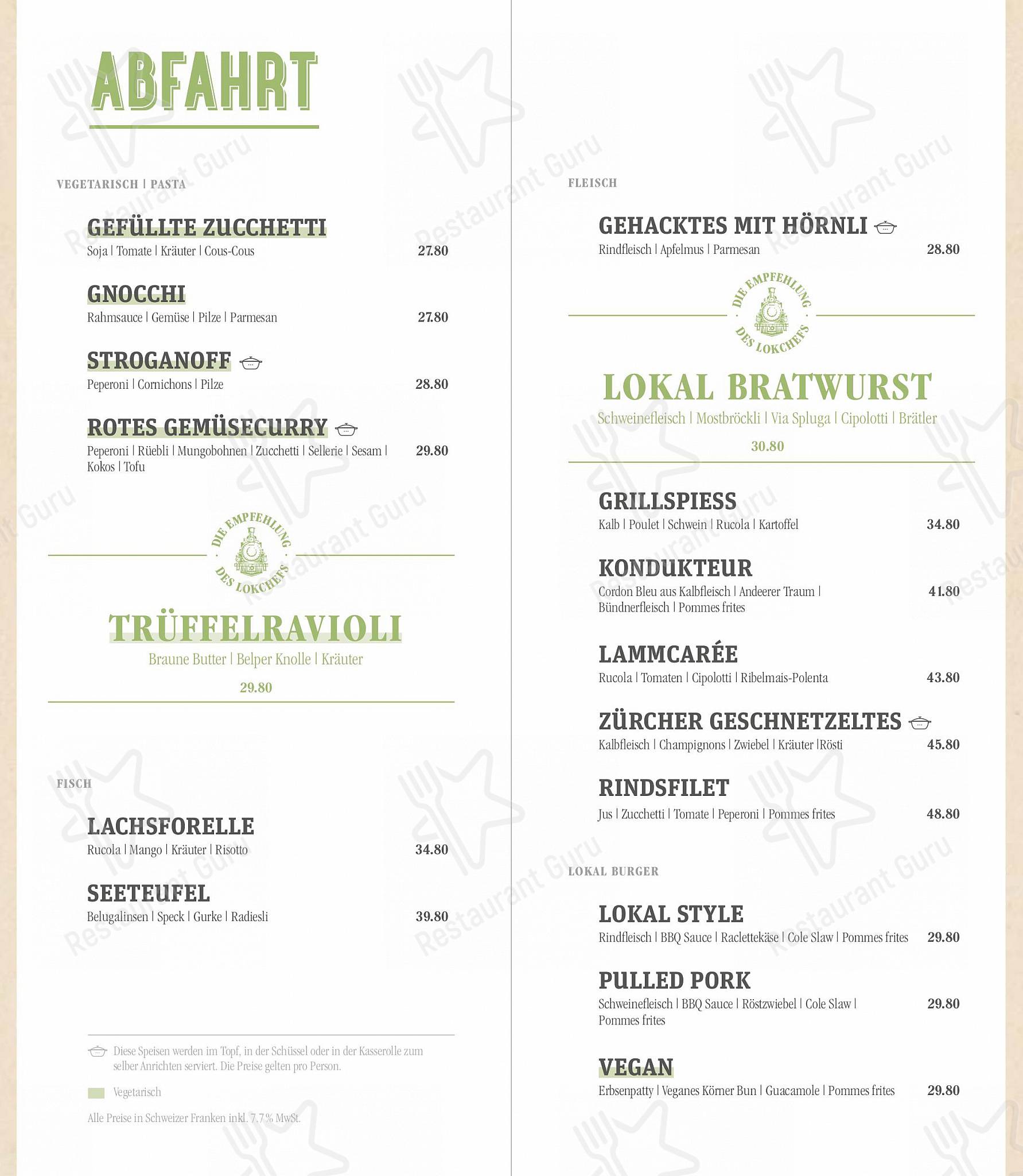 Menu per Brasserie LOK in San Gallo