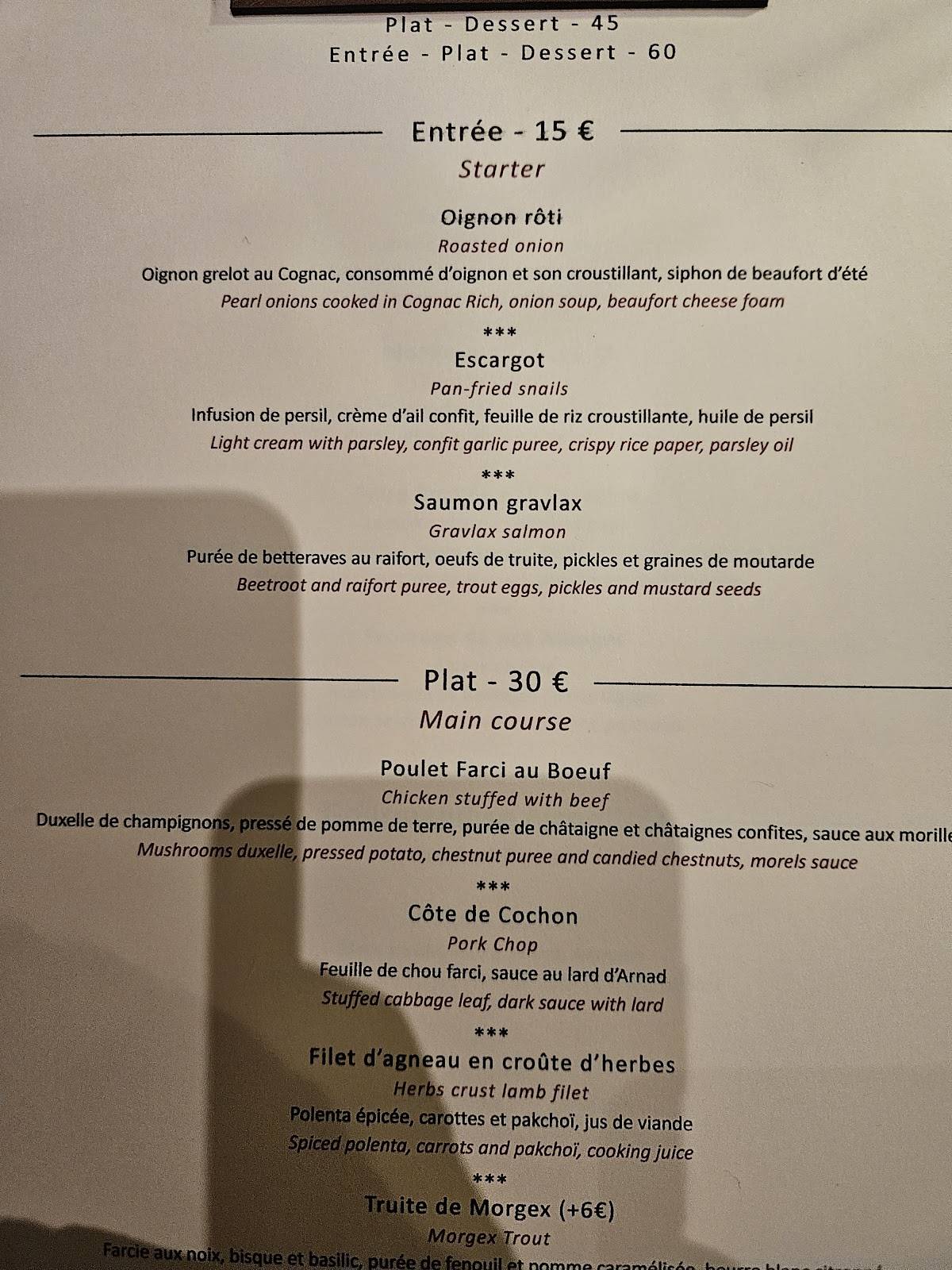 Menu de Le Bistrot du Dahu