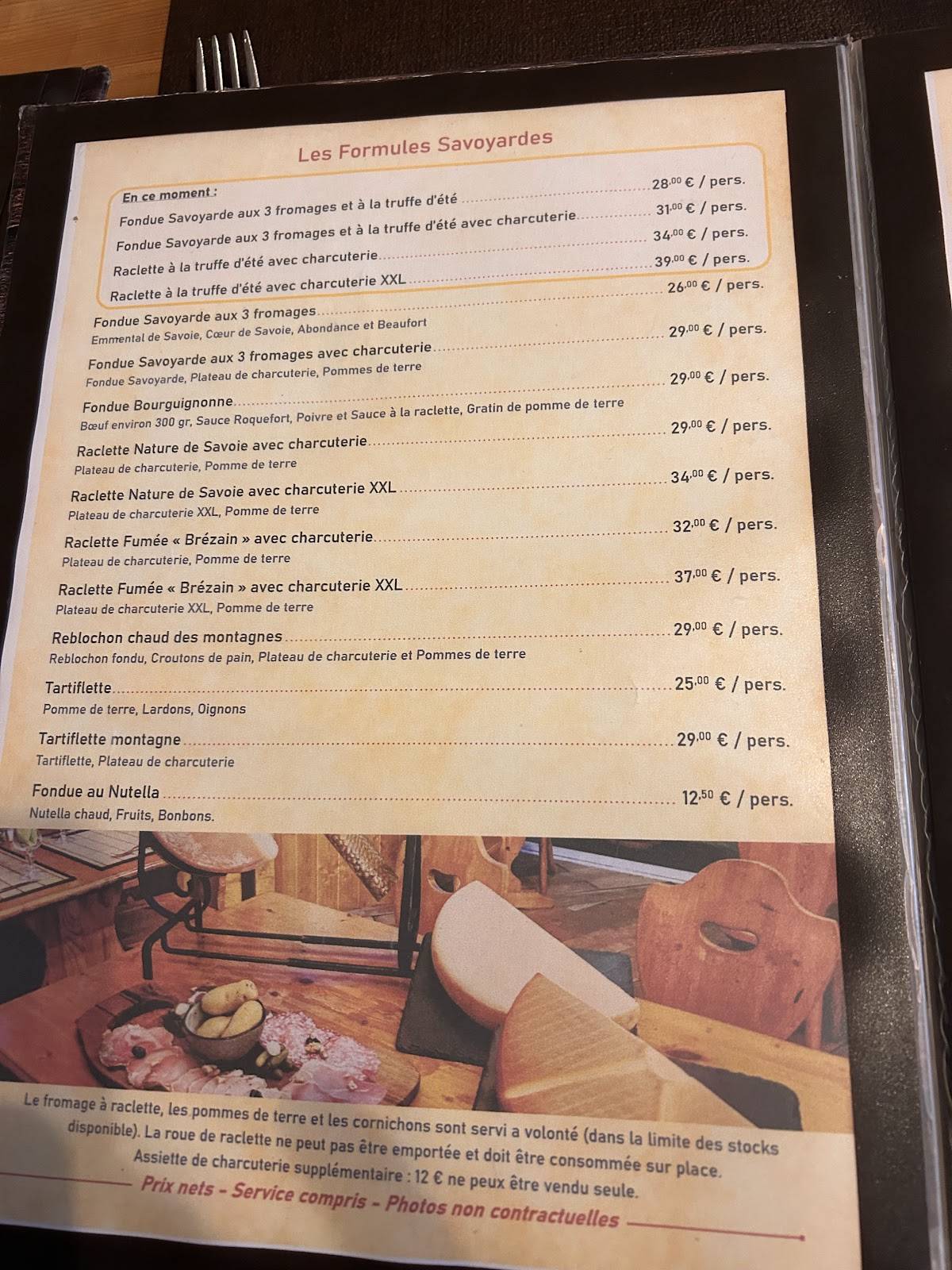 Menu de Restaurant Le Refuge - Savoyard