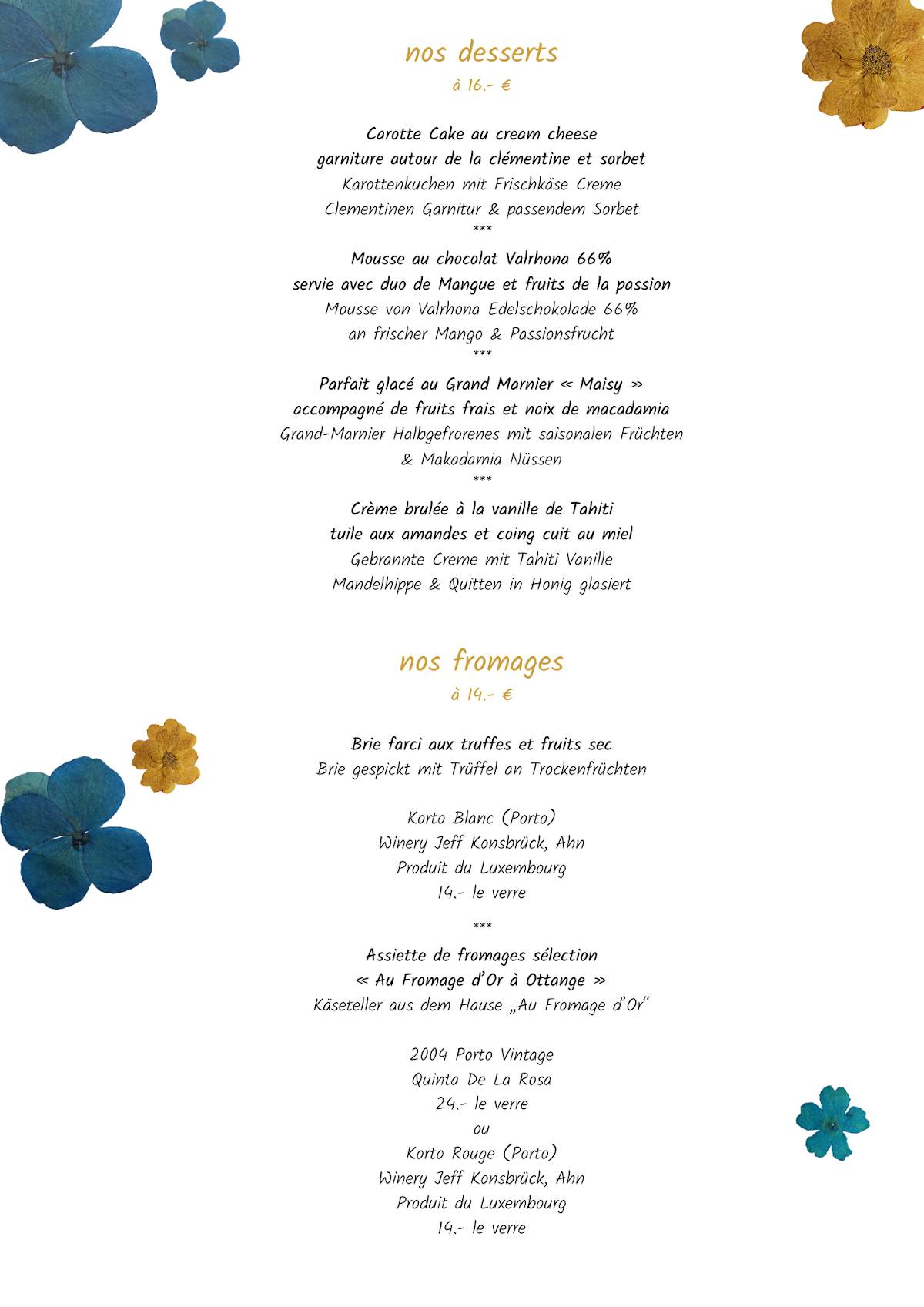 Menu de Restaurant Mathes