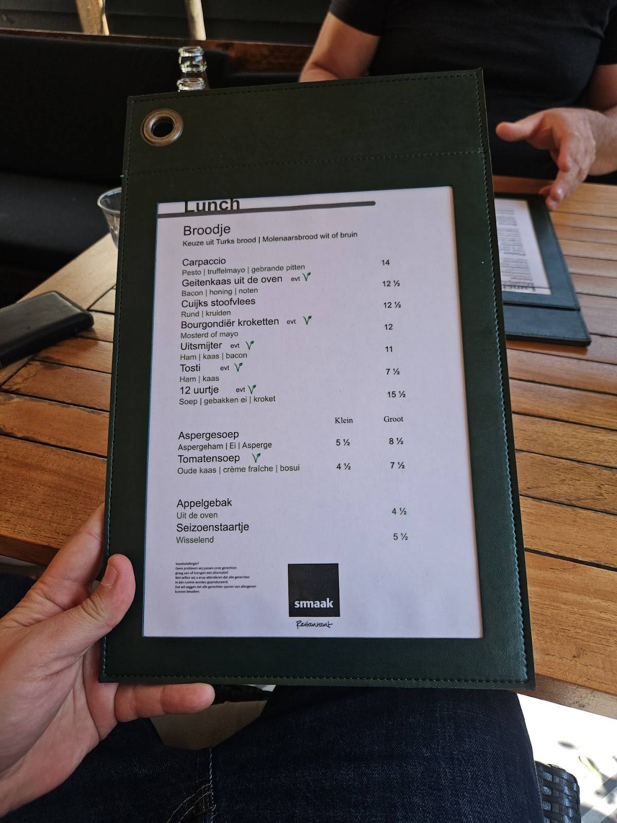 Menu de Restaurant Smaak