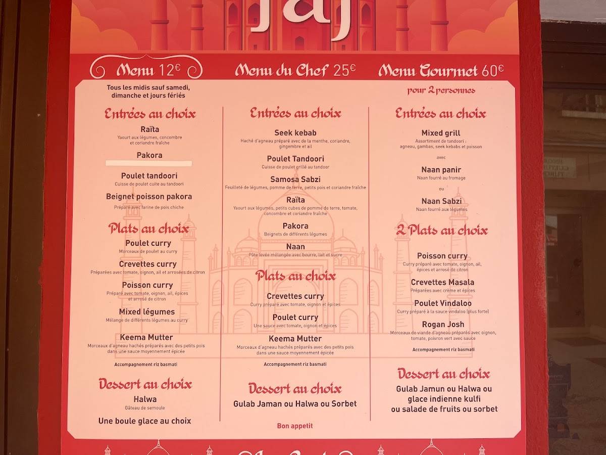 Menu de Restaurant Taj