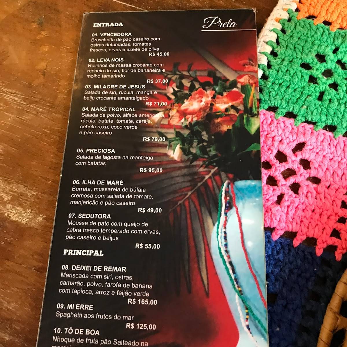 Restaurante Preta cardápio
