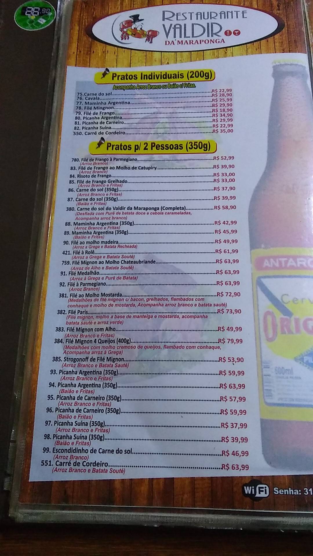 Restaurante Valdir da Maraponga cardápio