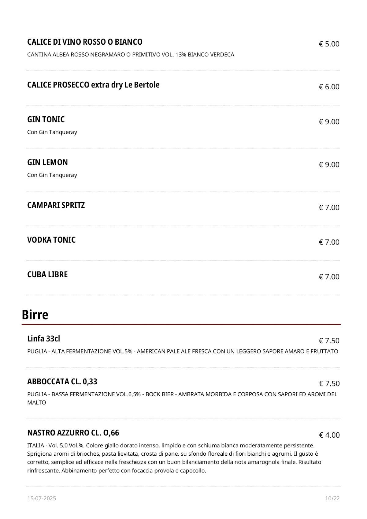 Menu di Fidelio 