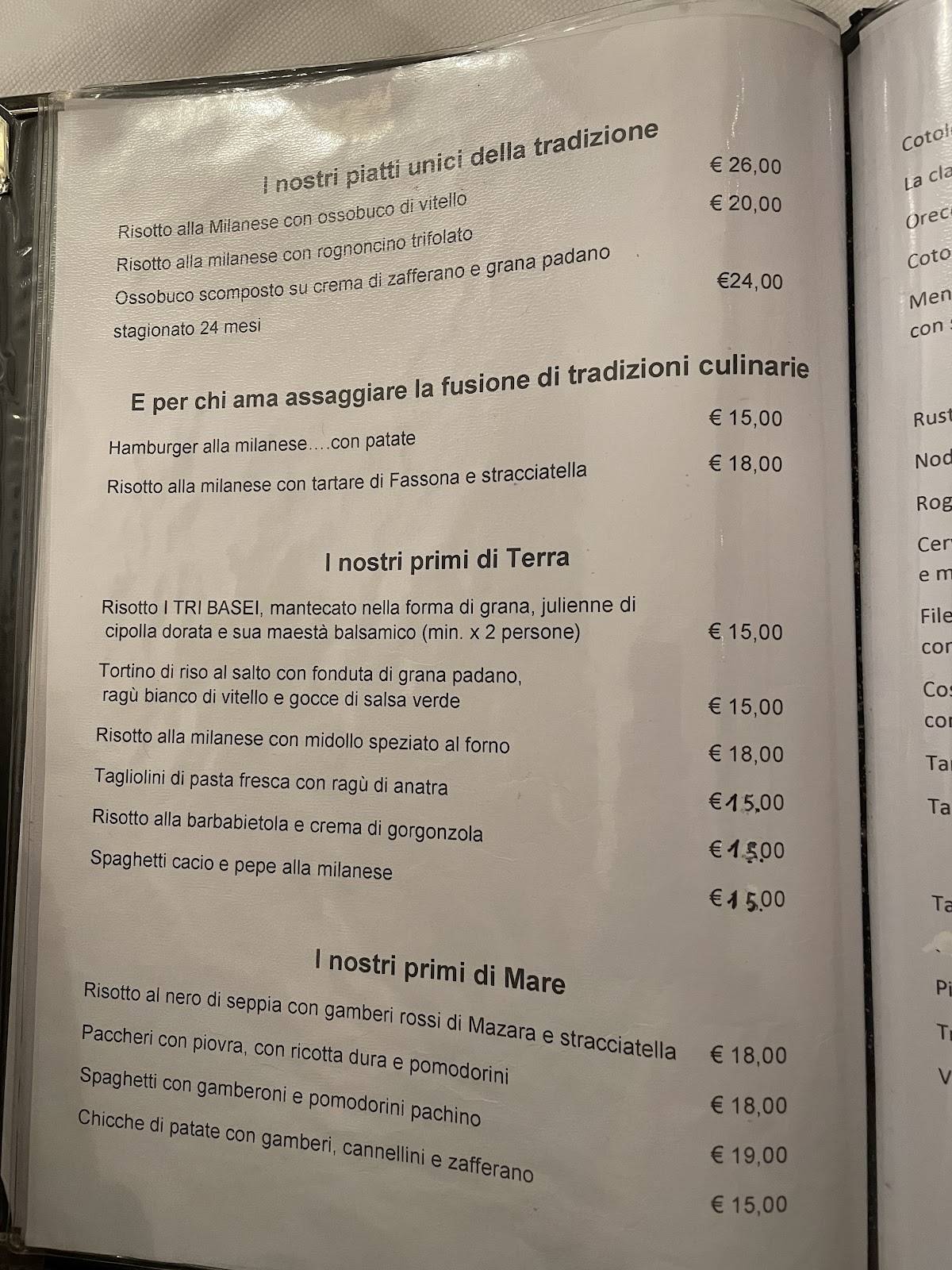 Menu di Ristorante I Tri Basei trattoria meneghina 