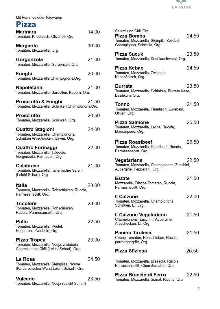 Menu di Ristorante La Rosa 