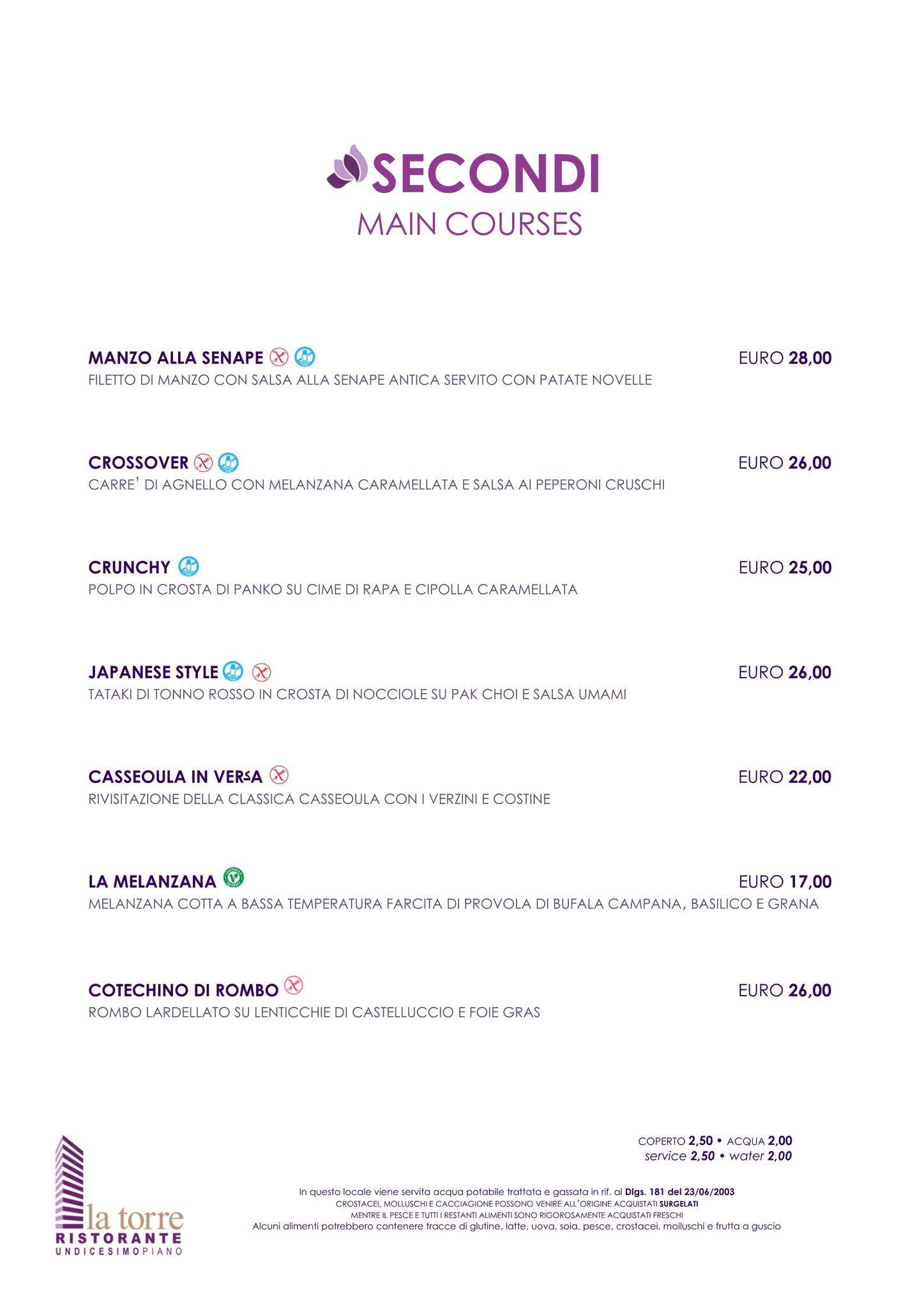 Menu di Ristorante La Torre 