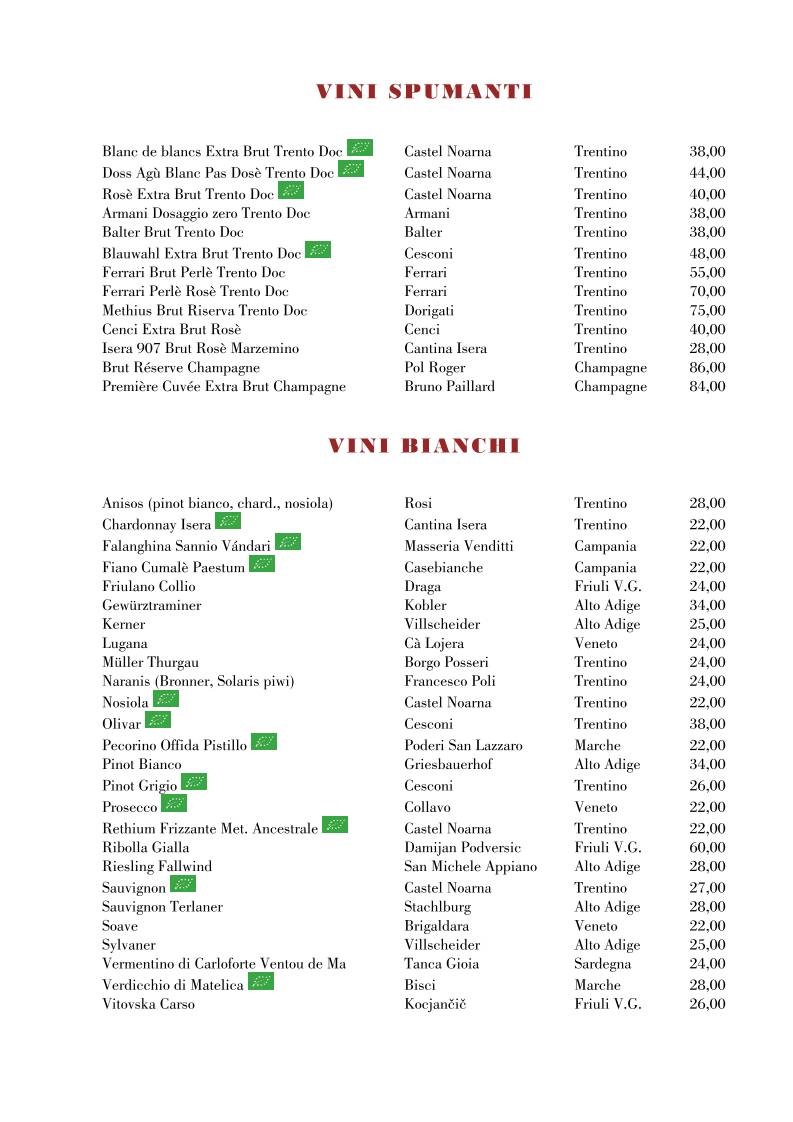 Menu di Il Ristorante Novecento Dell'Hotel Rovereto 