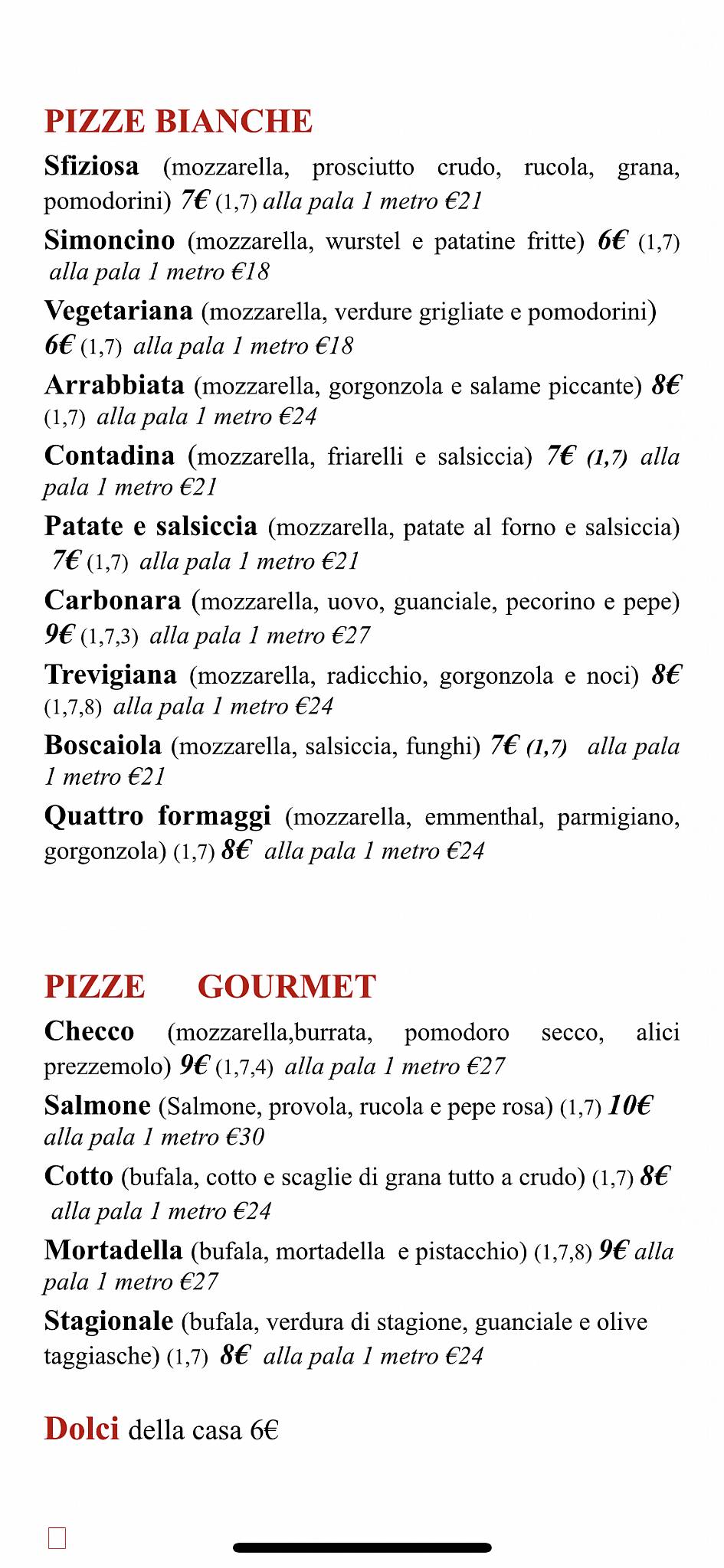 Menu di Ristorante Pizzeria Checcarello 